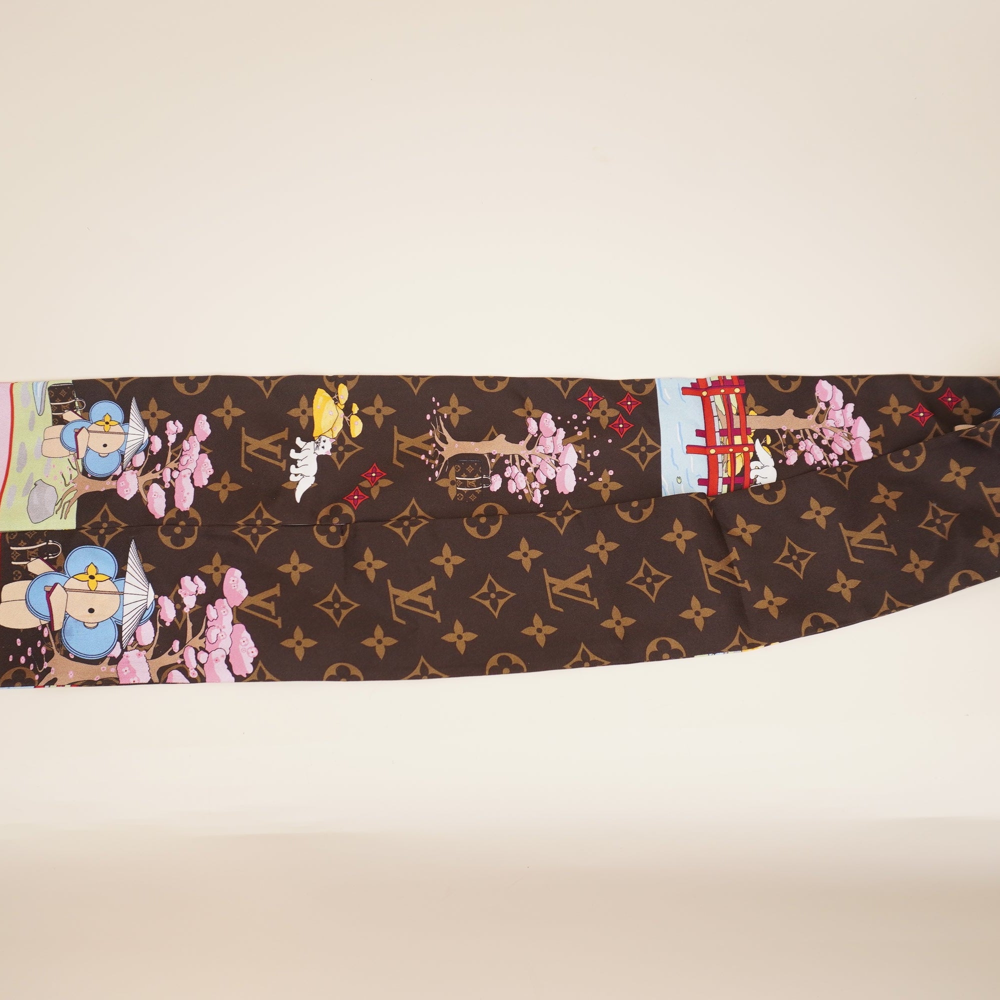 PRE-OWNED LV Silk Monogram 2021 Christmas Japanese Bandeau Scarf