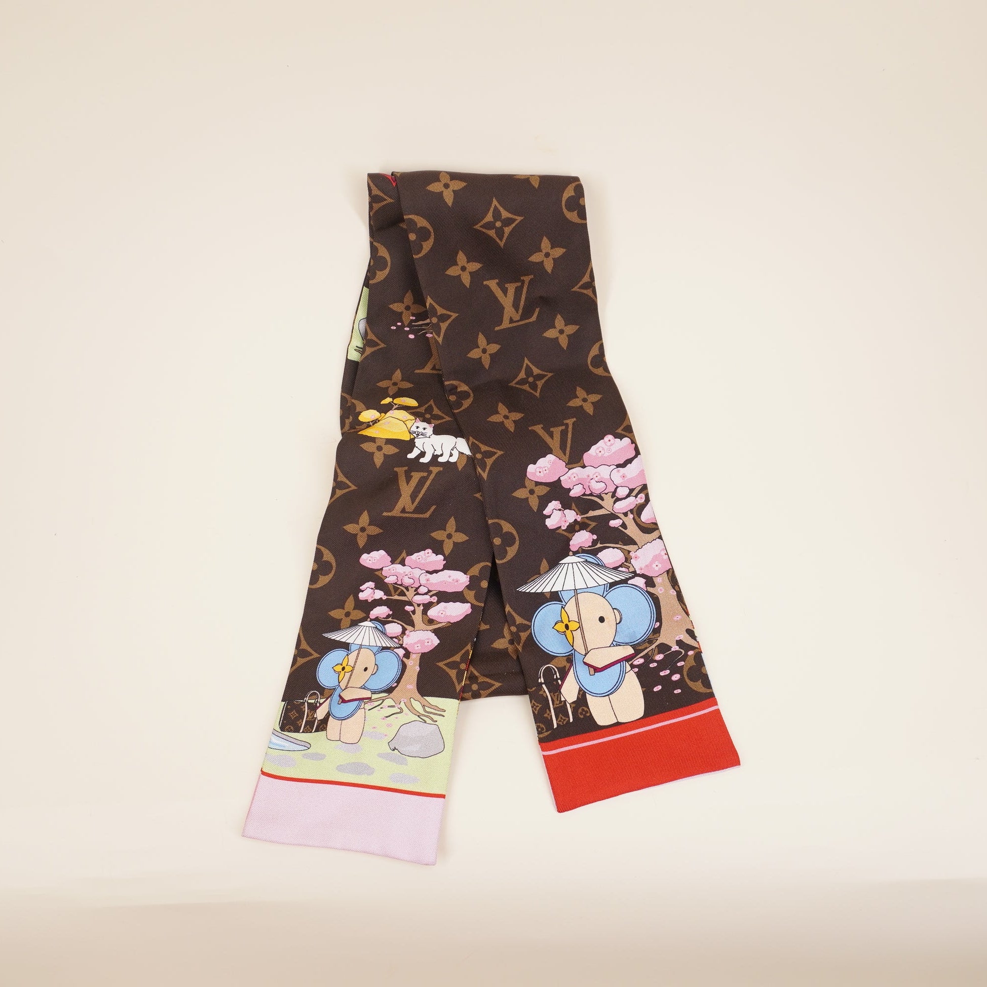 PRE-OWNED LV Silk Monogram 2021 Christmas Japanese Bandeau Scarf