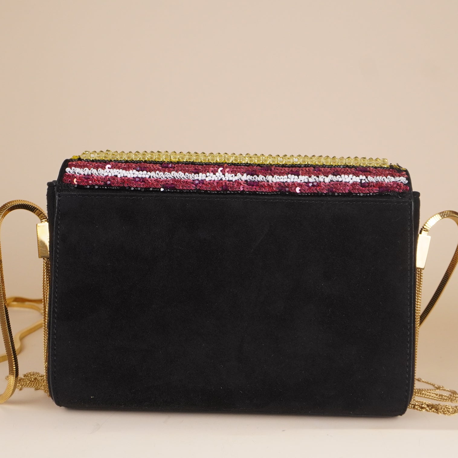 PRE-OWNED New Black Suede and Sea Pearl Crossbody Bag