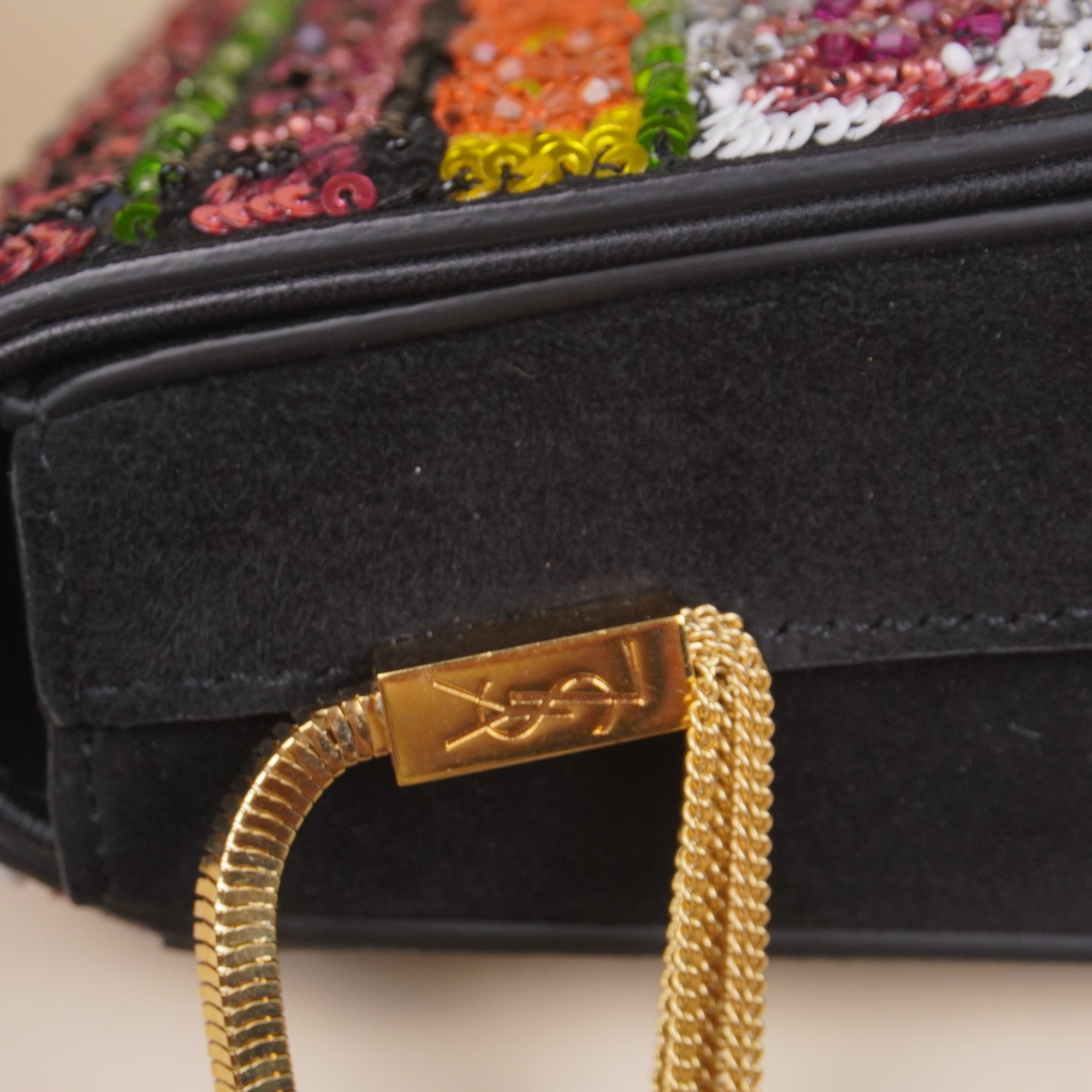 PRE-OWNED New Black Suede and Sea Pearl Crossbody Bag