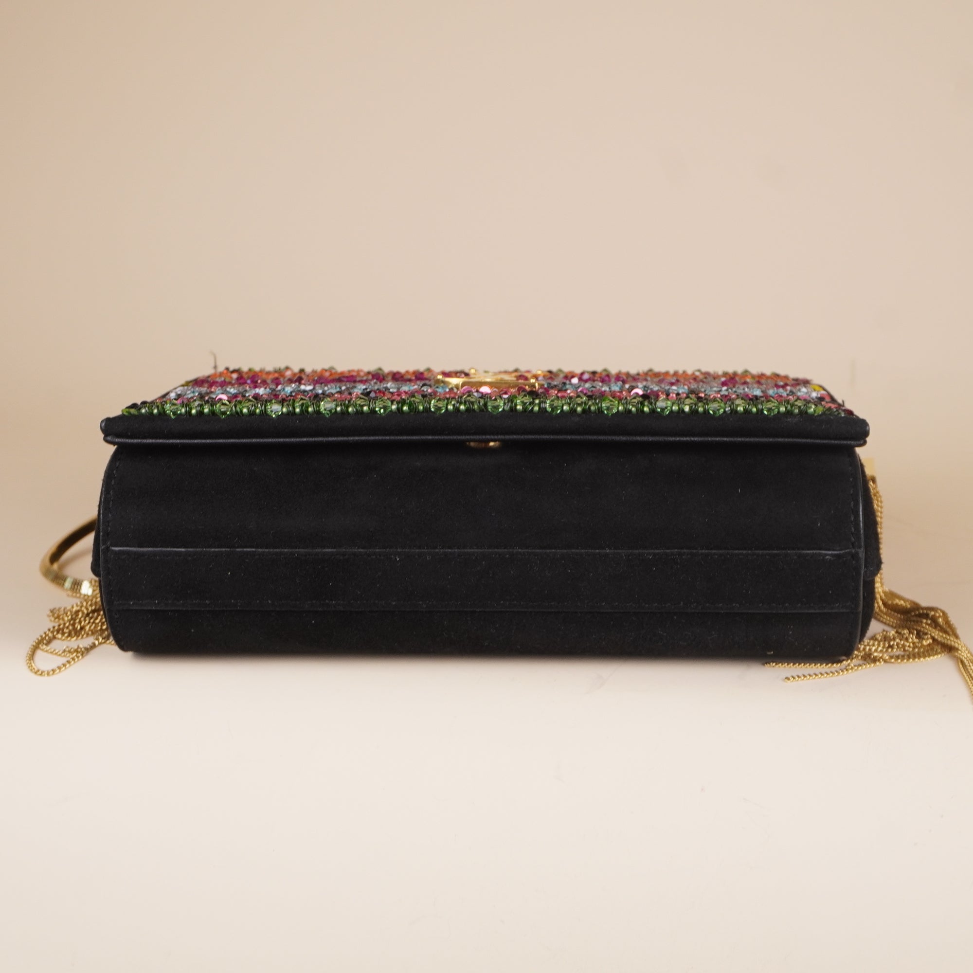 PRE-OWNED New Black Suede and Sea Pearl Crossbody Bag