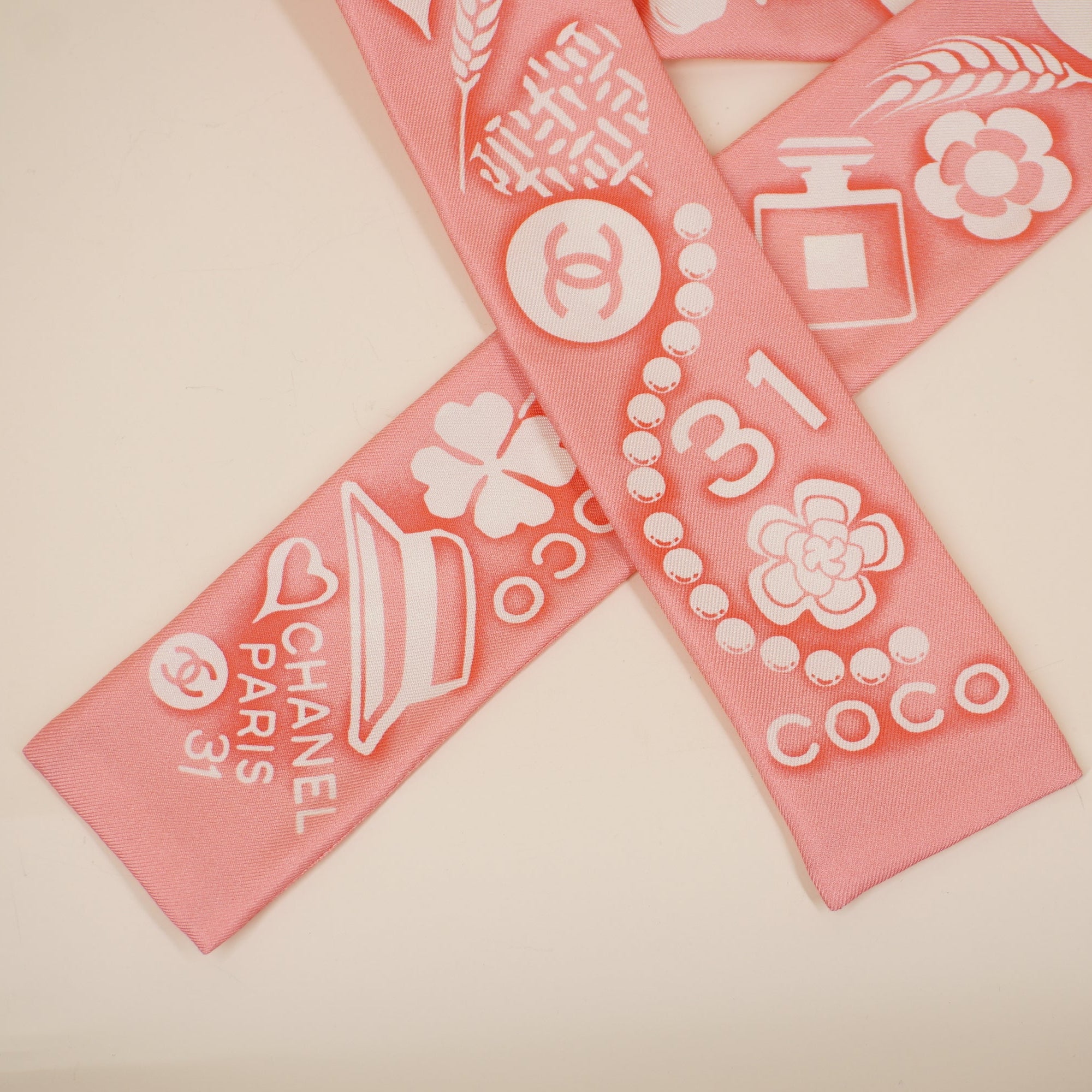 PRE-OWNED CC Scarf Light Pink Cream
