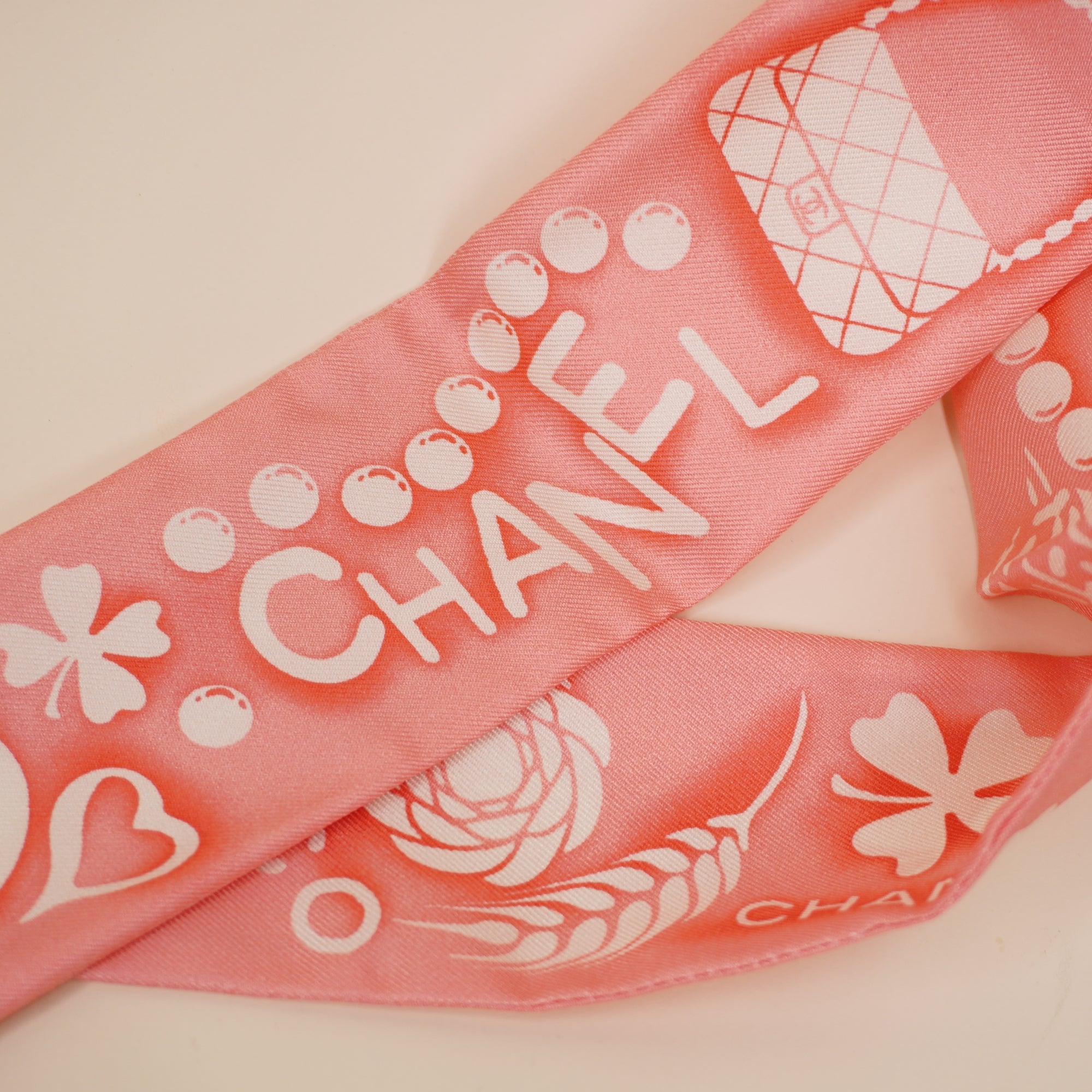 PRE-OWNED CC Scarf Light Pink Cream