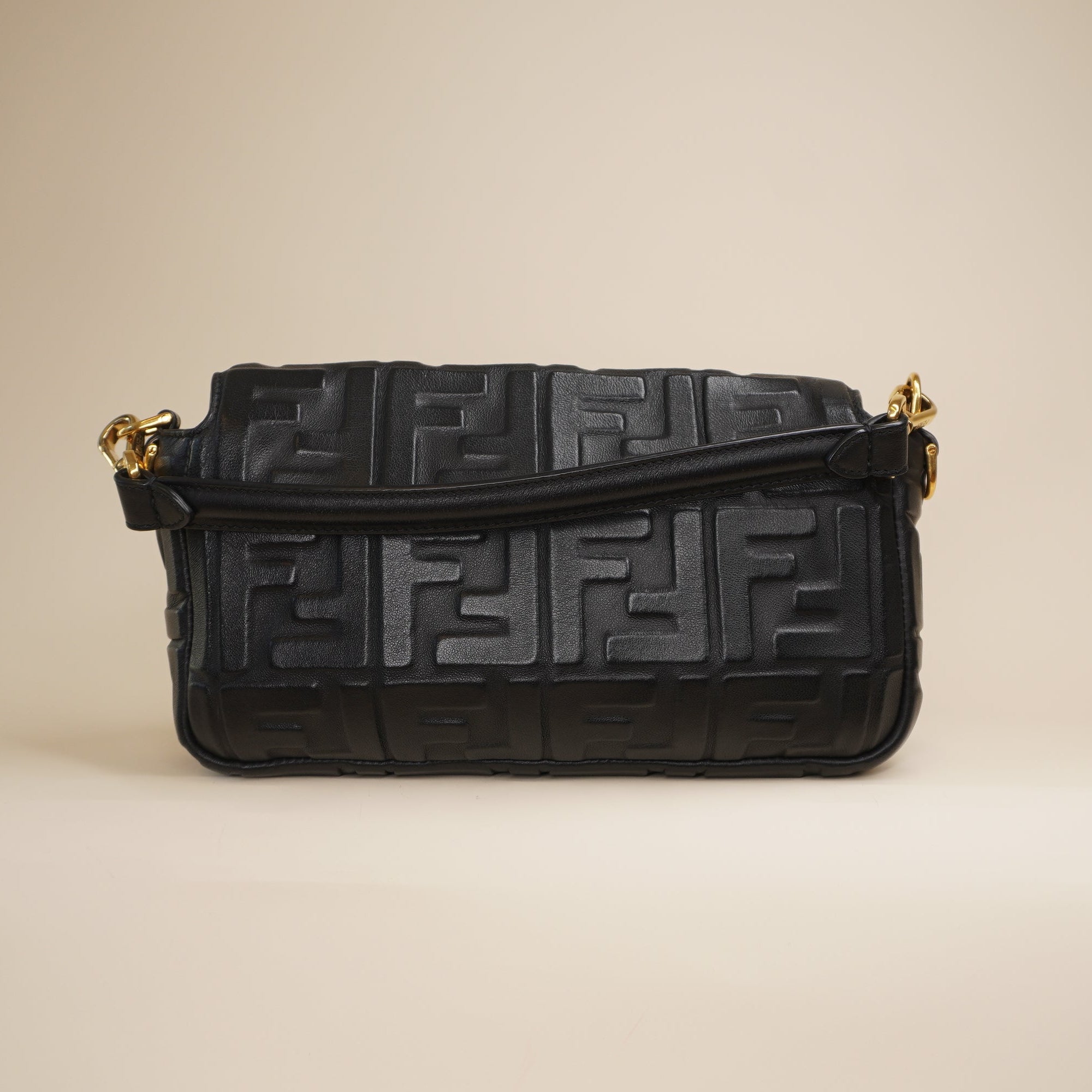 PRE-OWNED FF Baguette Black Lambskin Medium Shoulder Bag