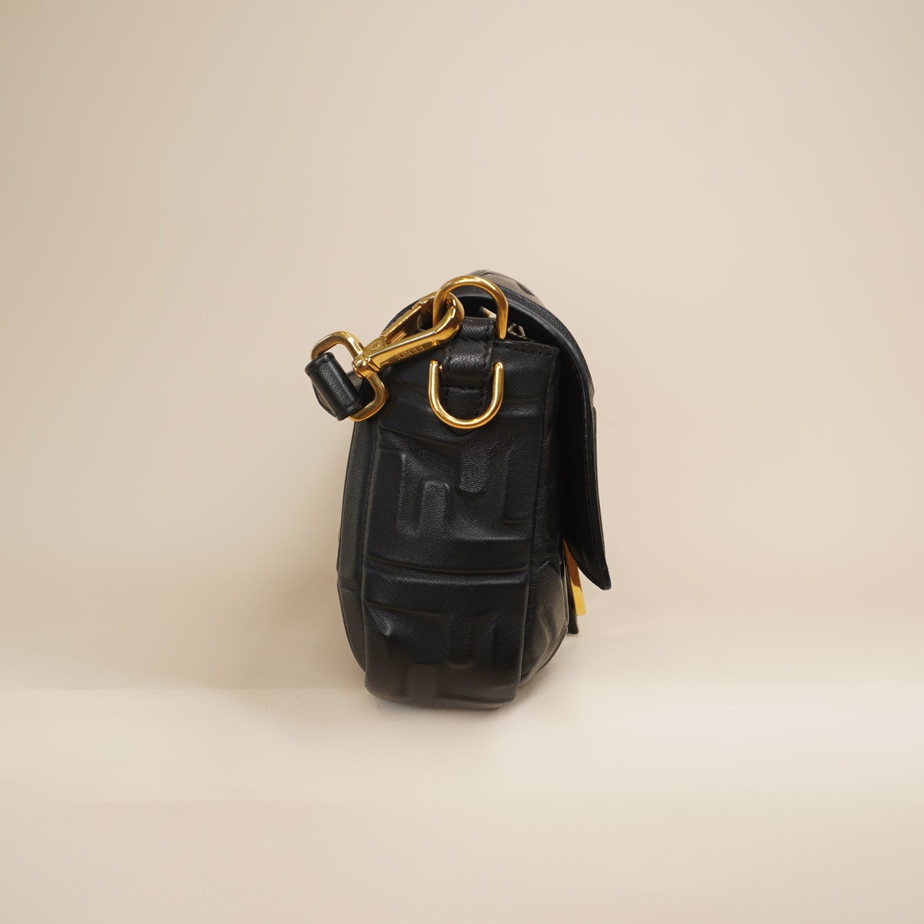 PRE-OWNED FF Baguette Black Lambskin Medium Shoulder Bag