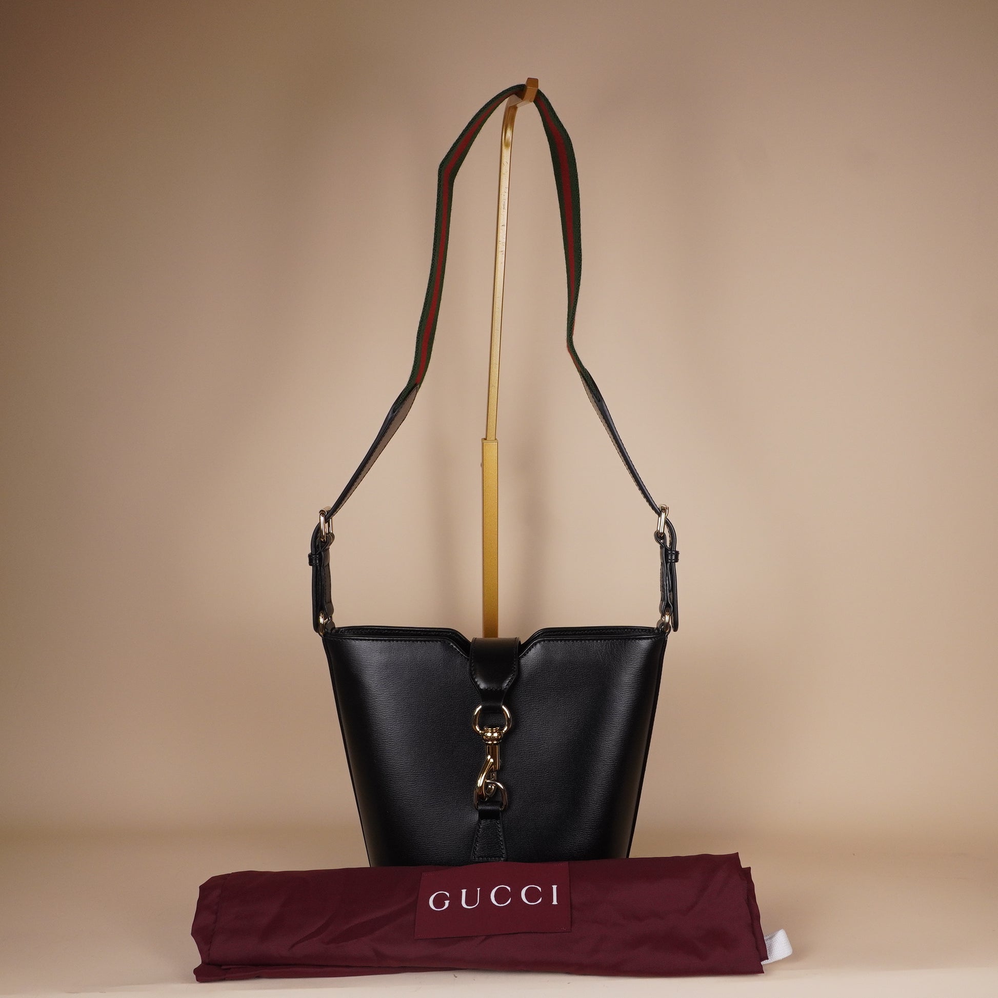 PRE-OWNED GG Tritone Calfskin Web Mini Ophidia Bucket Bag Black