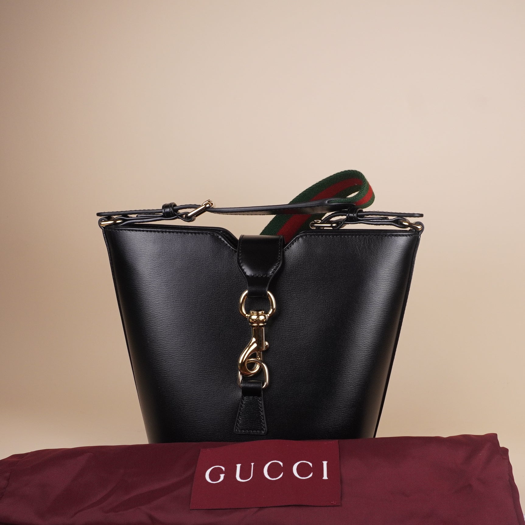 PRE-OWNED GG Tritone Calfskin Web Mini Ophidia Bucket Bag Black