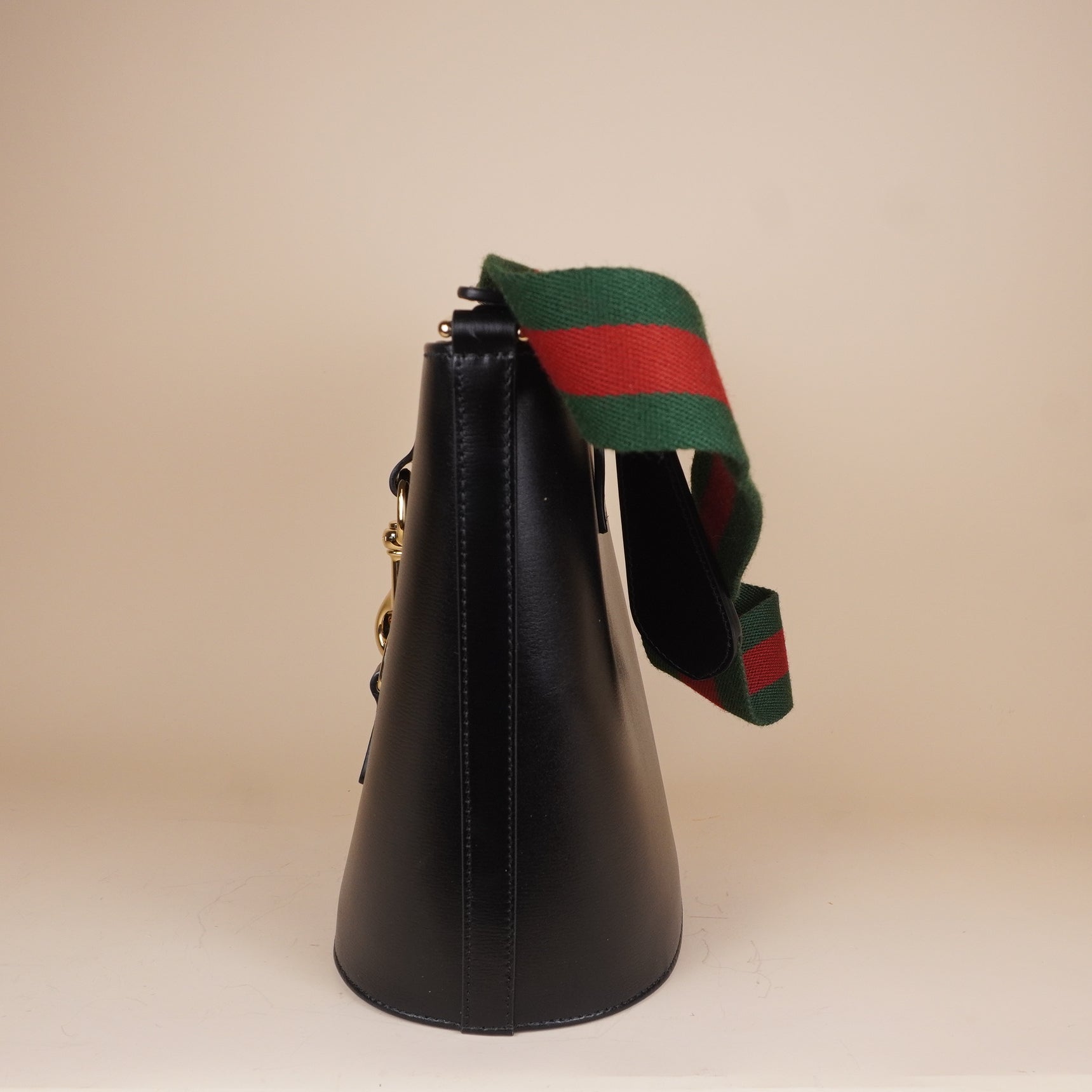 PRE-OWNED GG Tritone Calfskin Web Mini Ophidia Bucket Bag Black