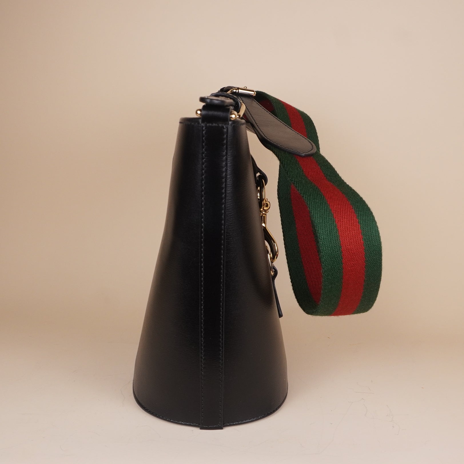PRE-OWNED GG Tritone Calfskin Web Mini Ophidia Bucket Bag Black