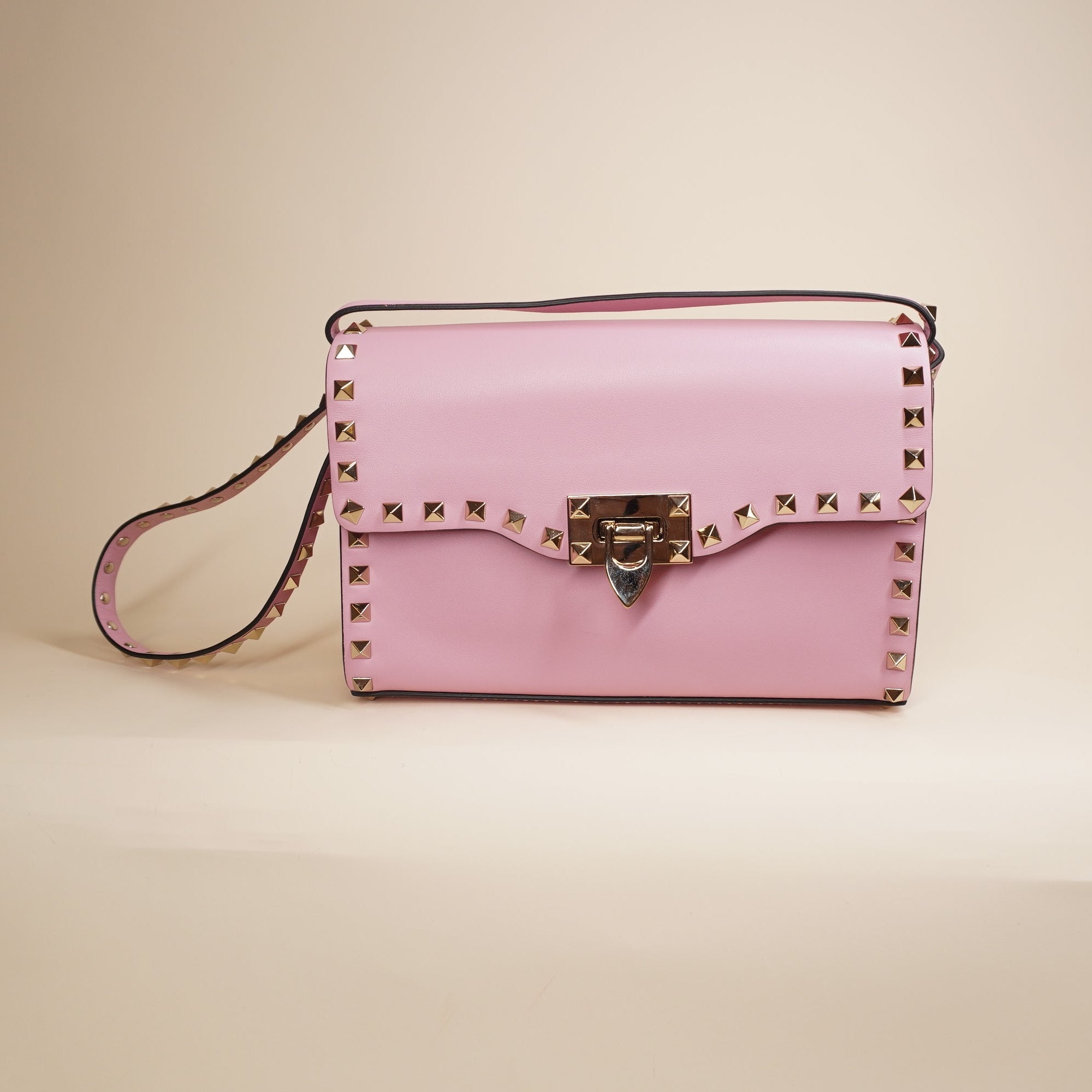PRE-OWNED Pink Rockstud Flip Lock Shoulder Bag