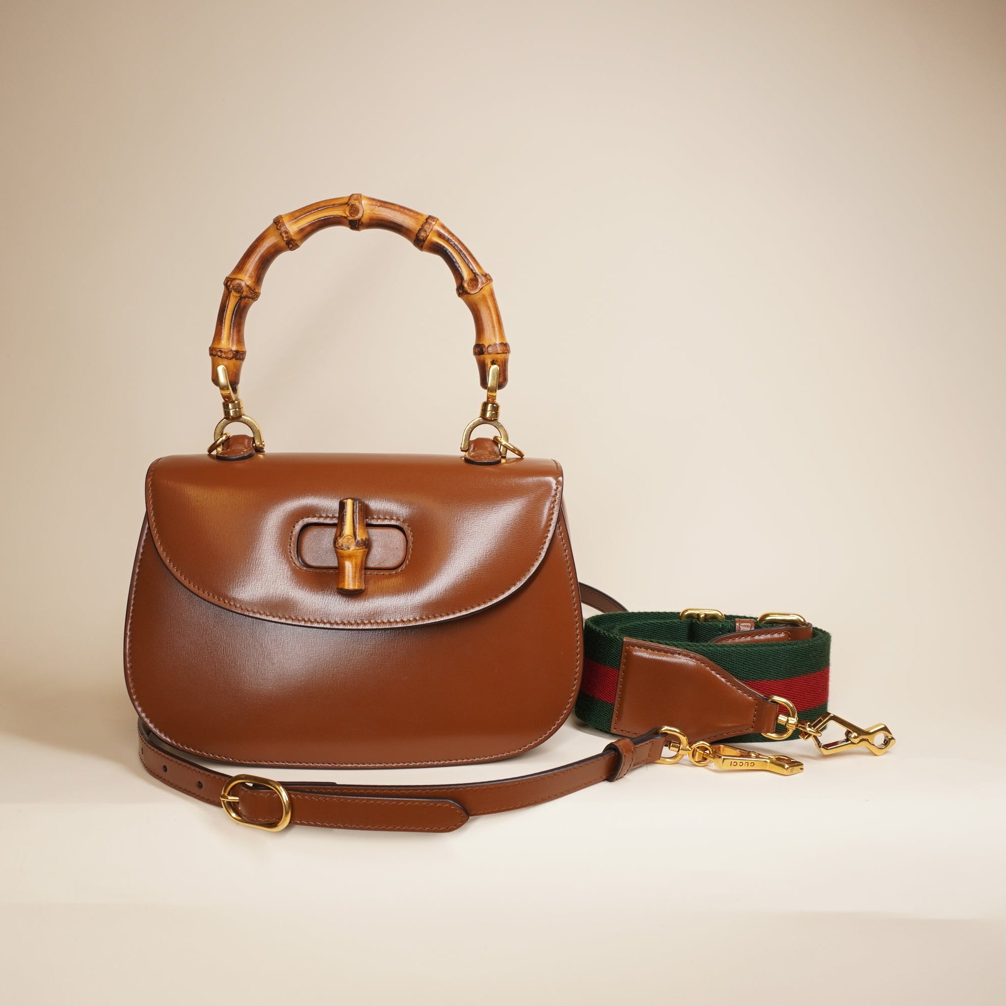 PRE-OWNED GG Bamboo 1947 Small Brown Shoulder Bag