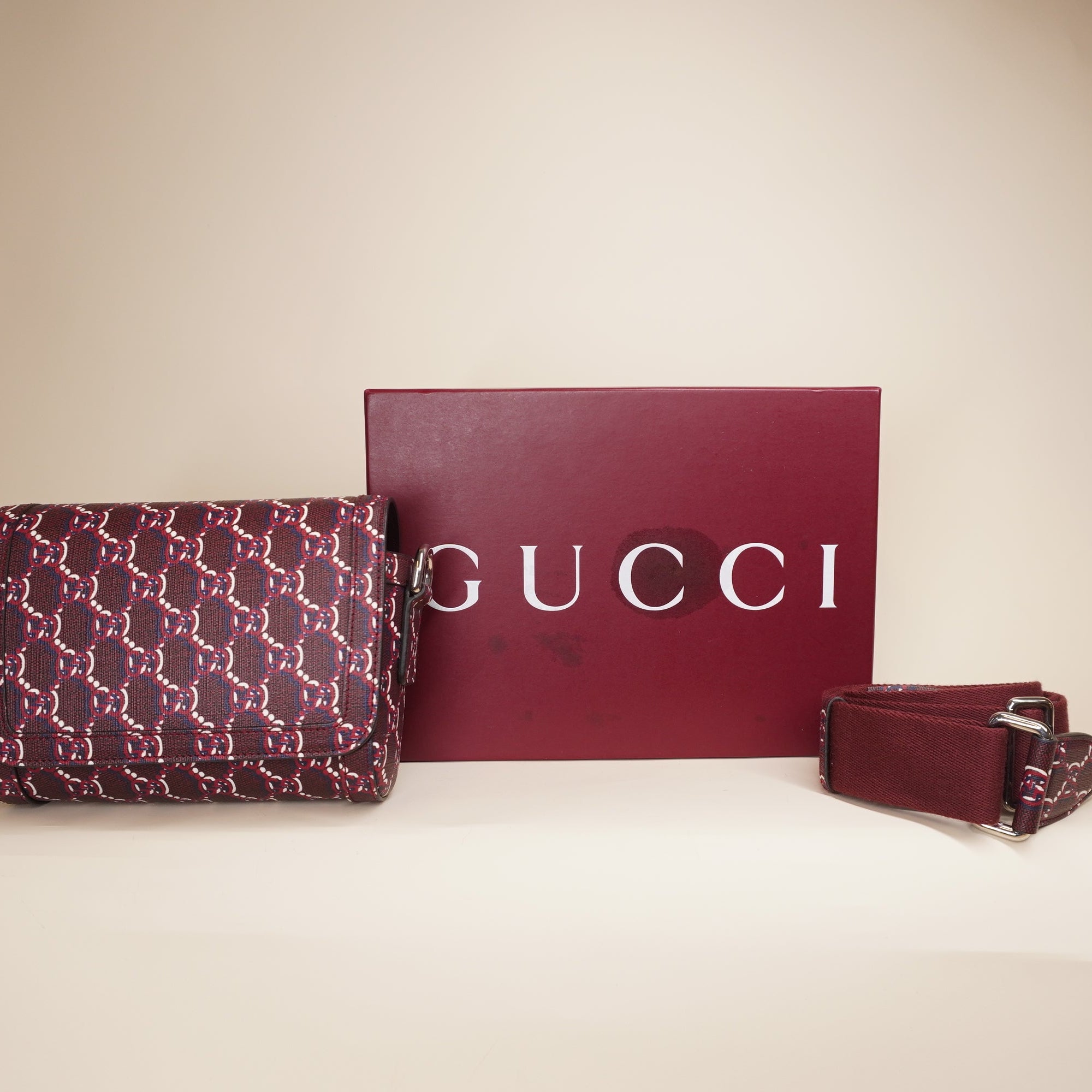 PRE-OWNED GG Shadow Monogram Super Mini Shoulder Bag Rosso Ancora Red