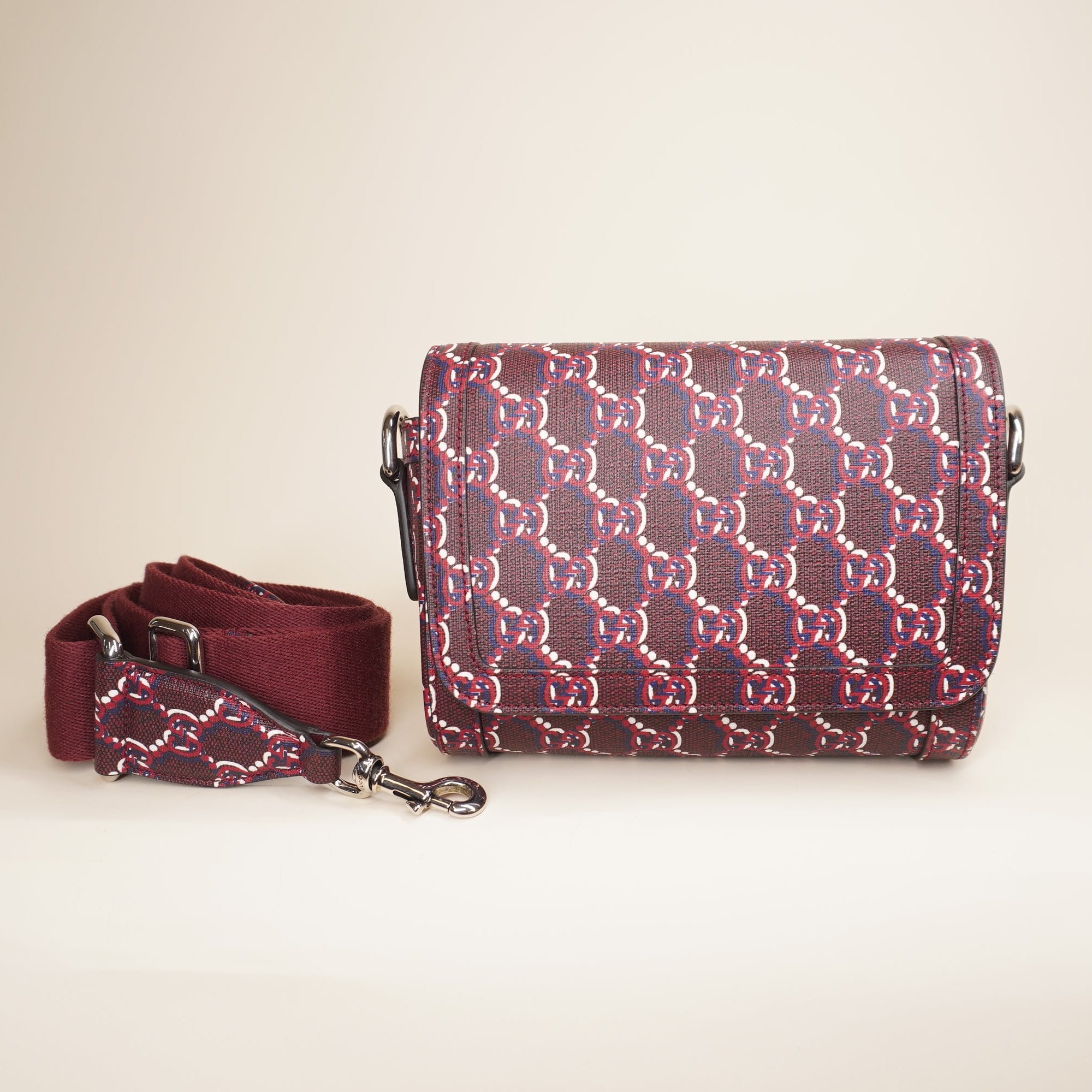 PRE-OWNED GG Shadow Monogram Super Mini Shoulder Bag Rosso Ancora Red