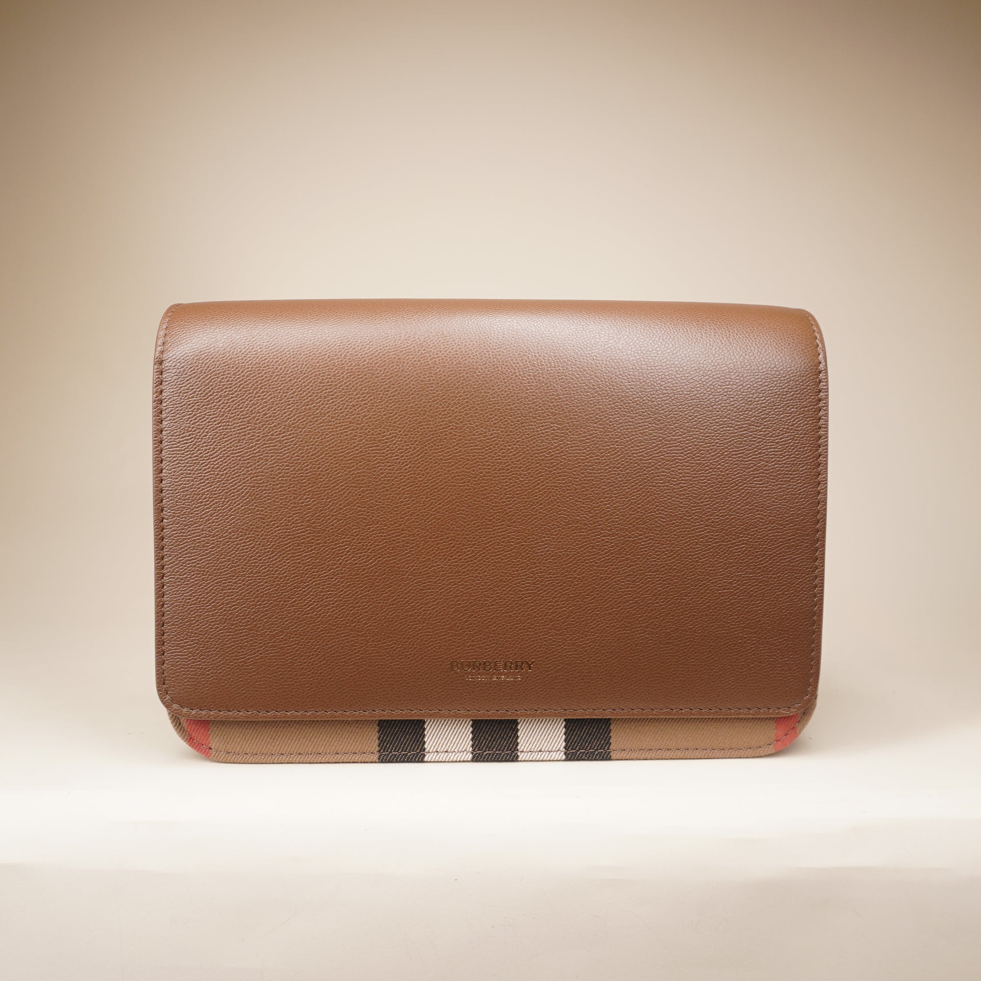 PRE-OWNED Derby Calfskin House Check Mackford Crossbody Bag Brown