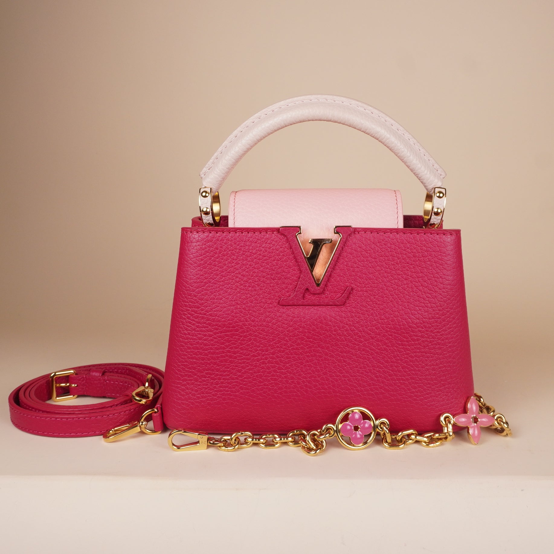PRE-OWNED LV Taurillon Flower Chain Capucines Mini Rose Pondicherry