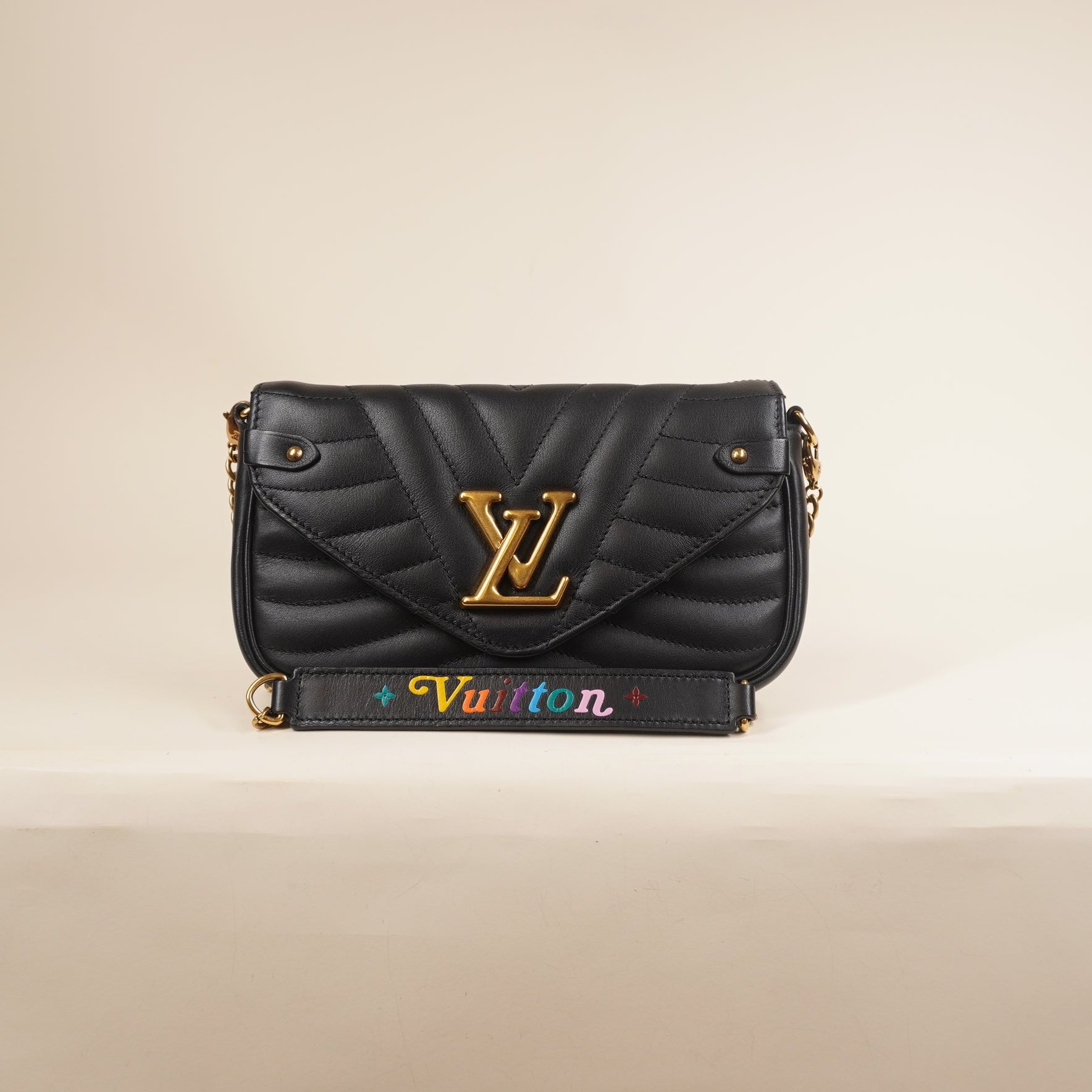 PRE-OWNED LV Black Calfskin New Wave Chain Pochette Shoulder Bag