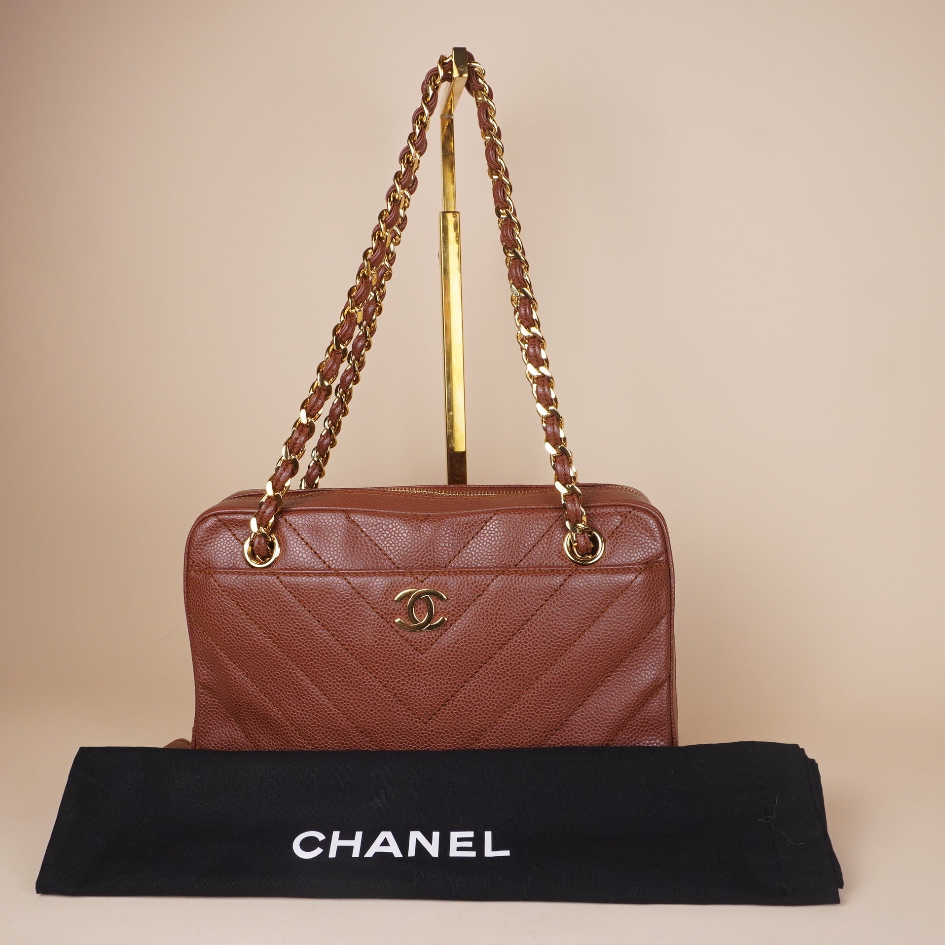 PRE-OWNED CC Vintage Caviar Chevron Chain Camera Shoulder Bag