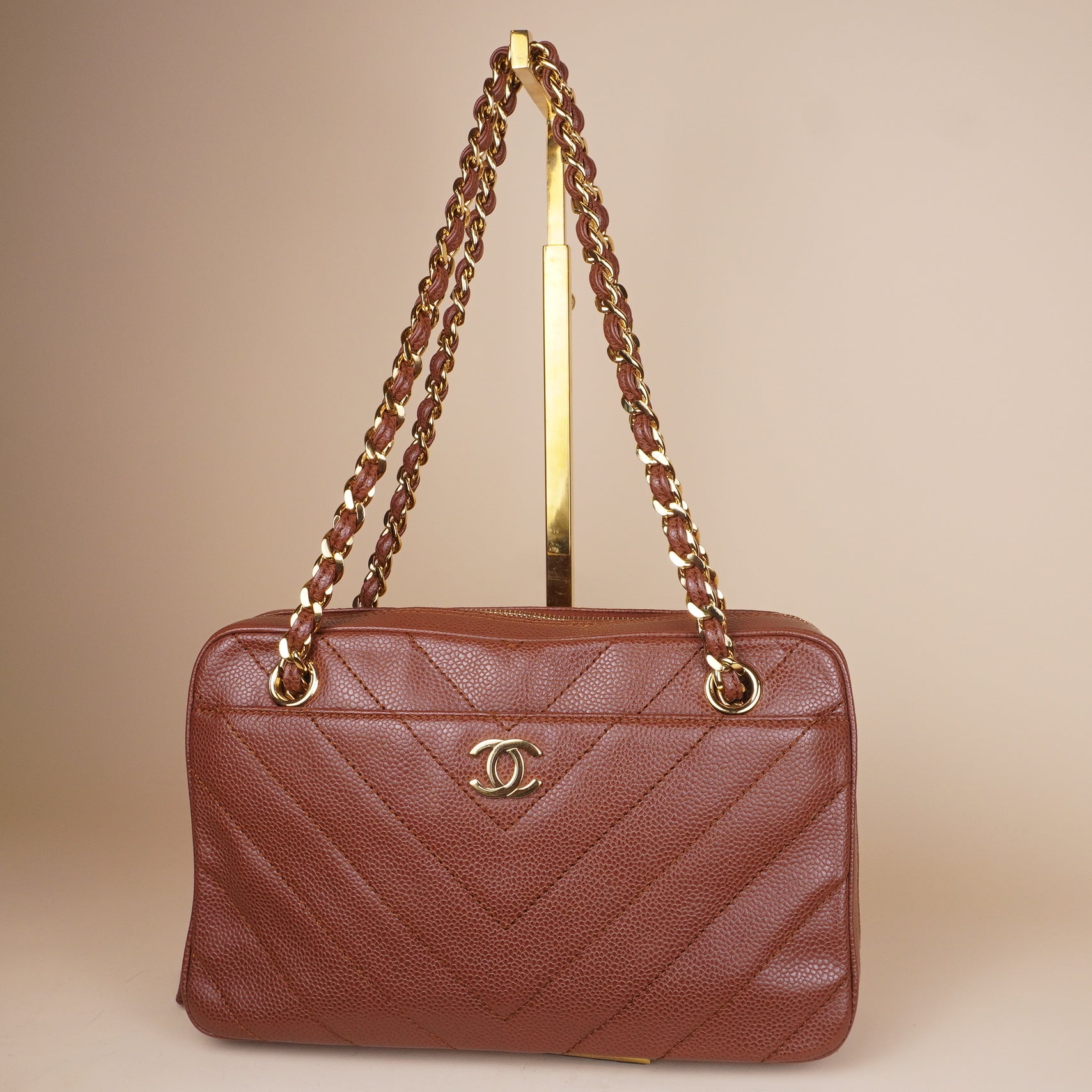 PRE-OWNED CC Vintage Caviar Chevron Chain Camera Shoulder Bag