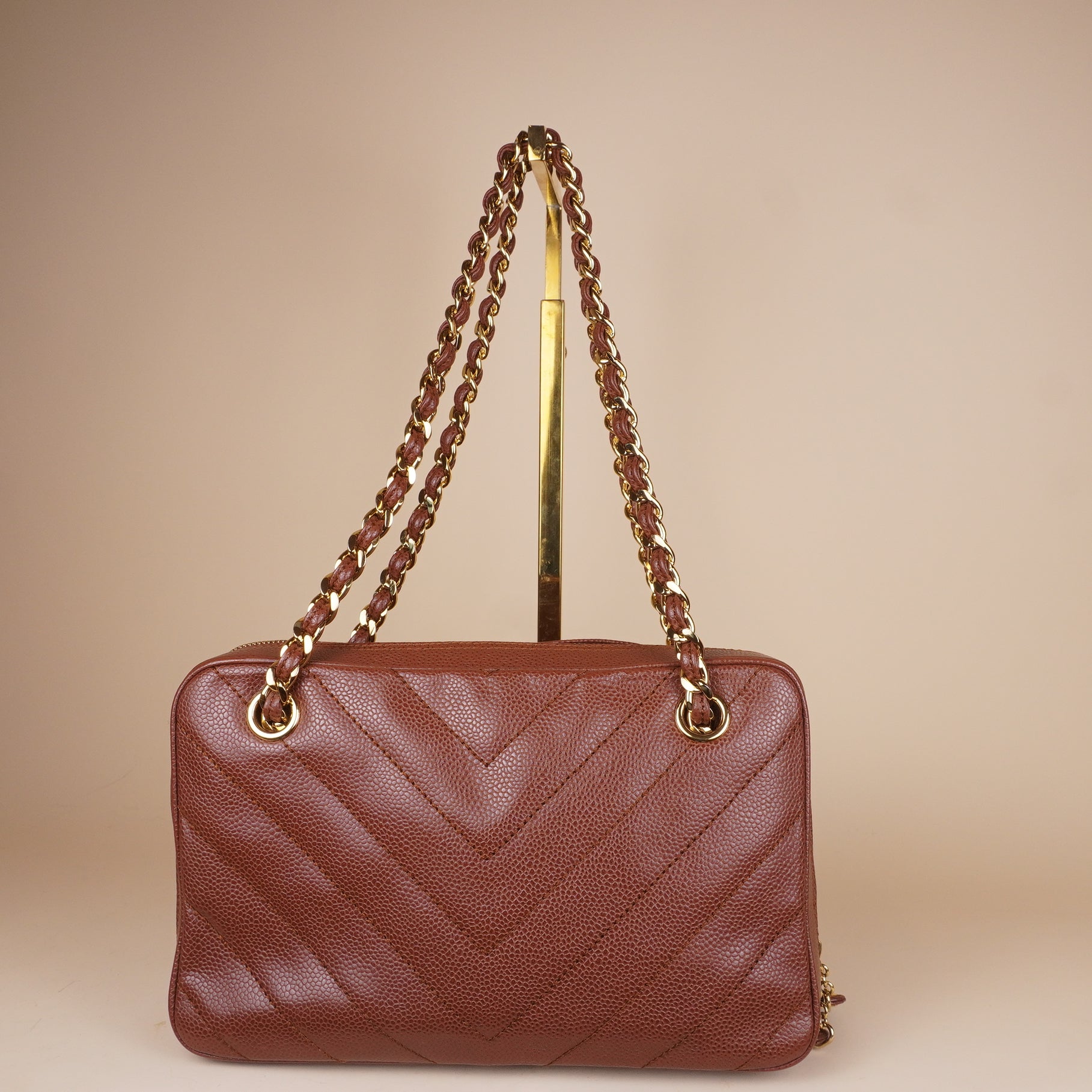 PRE-OWNED CC Vintage Caviar Chevron Chain Camera Shoulder Bag
