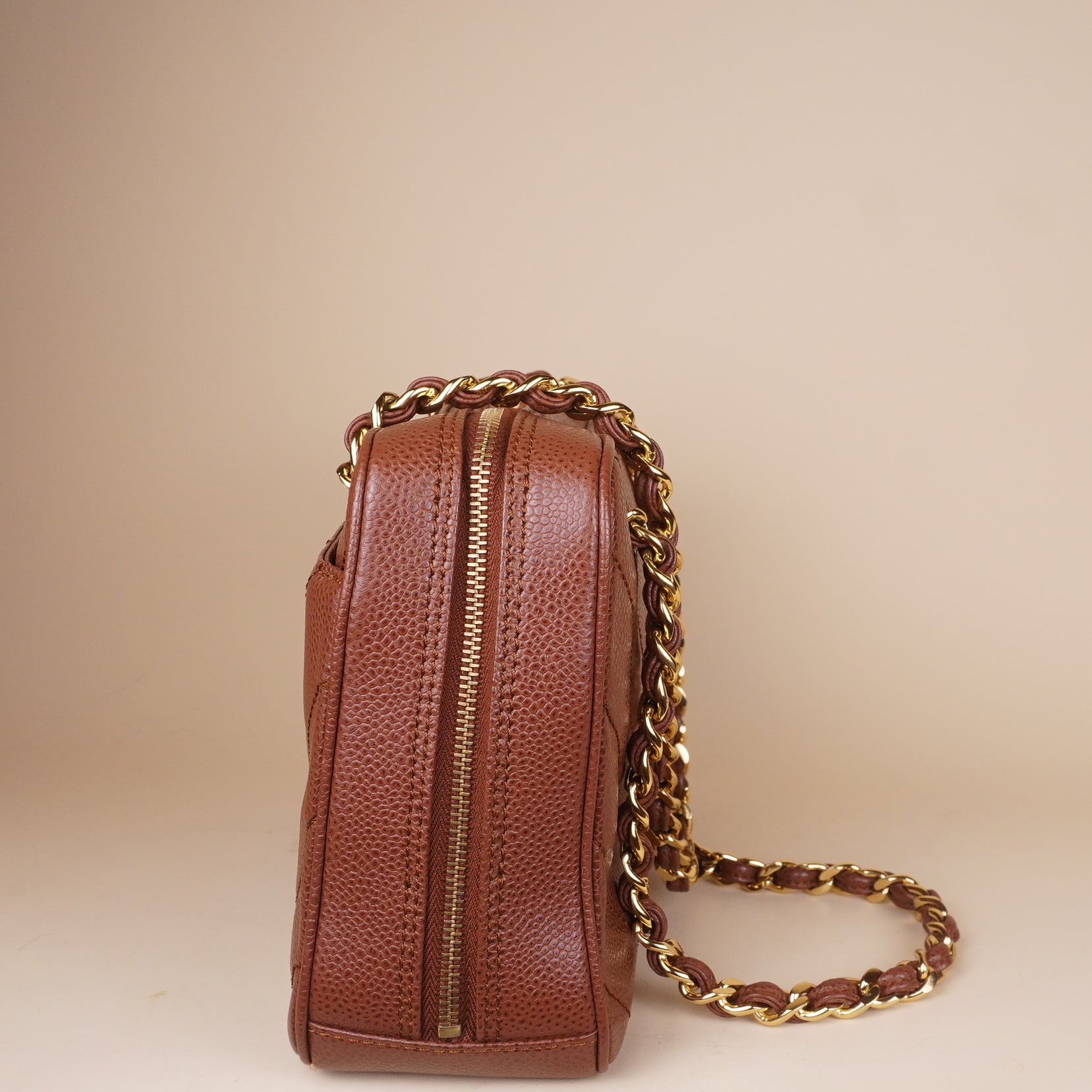 PRE-OWNED CC Vintage Caviar Chevron Chain Camera Shoulder Bag