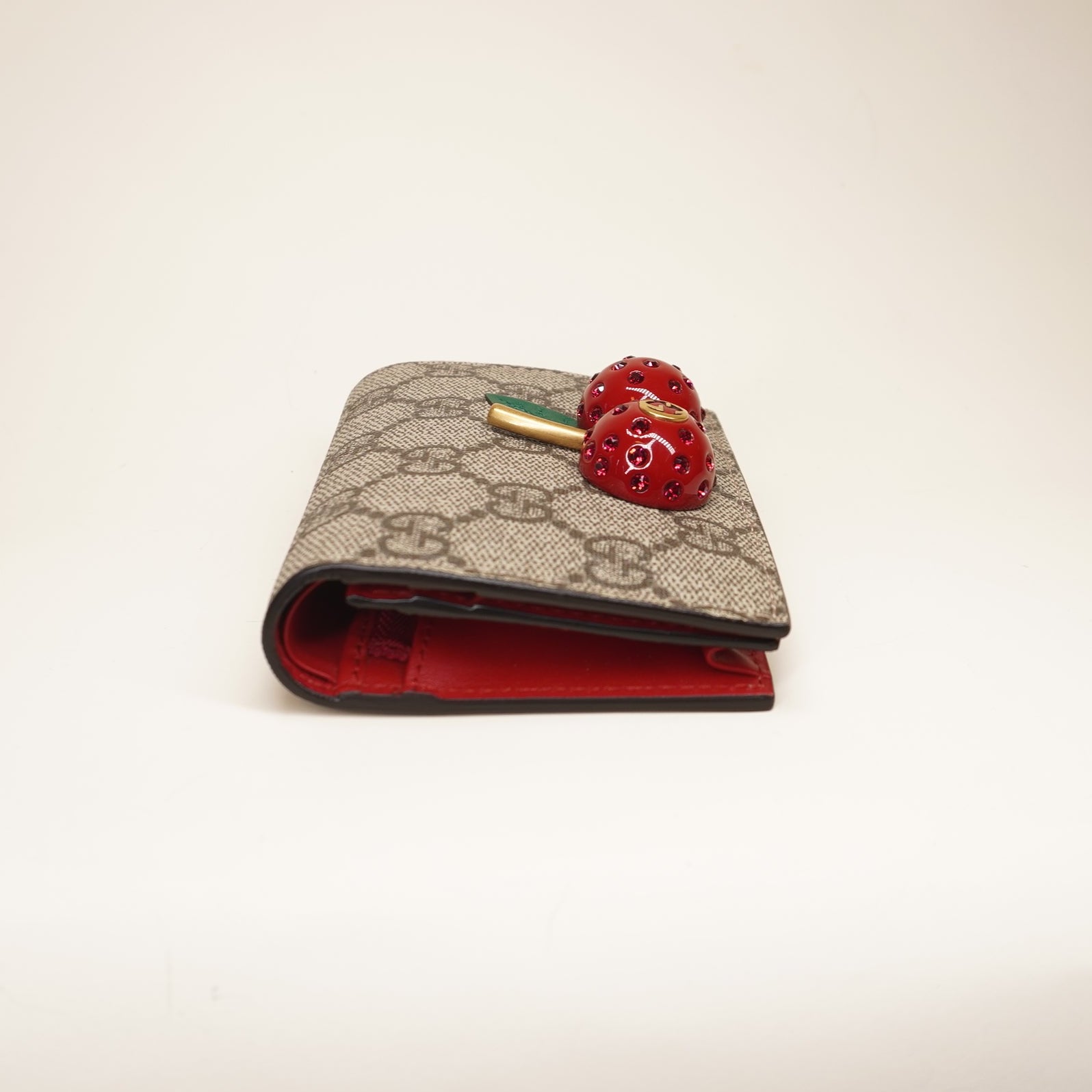 PRE-OWNED Cherry GG Supreme Canvas Card Holder