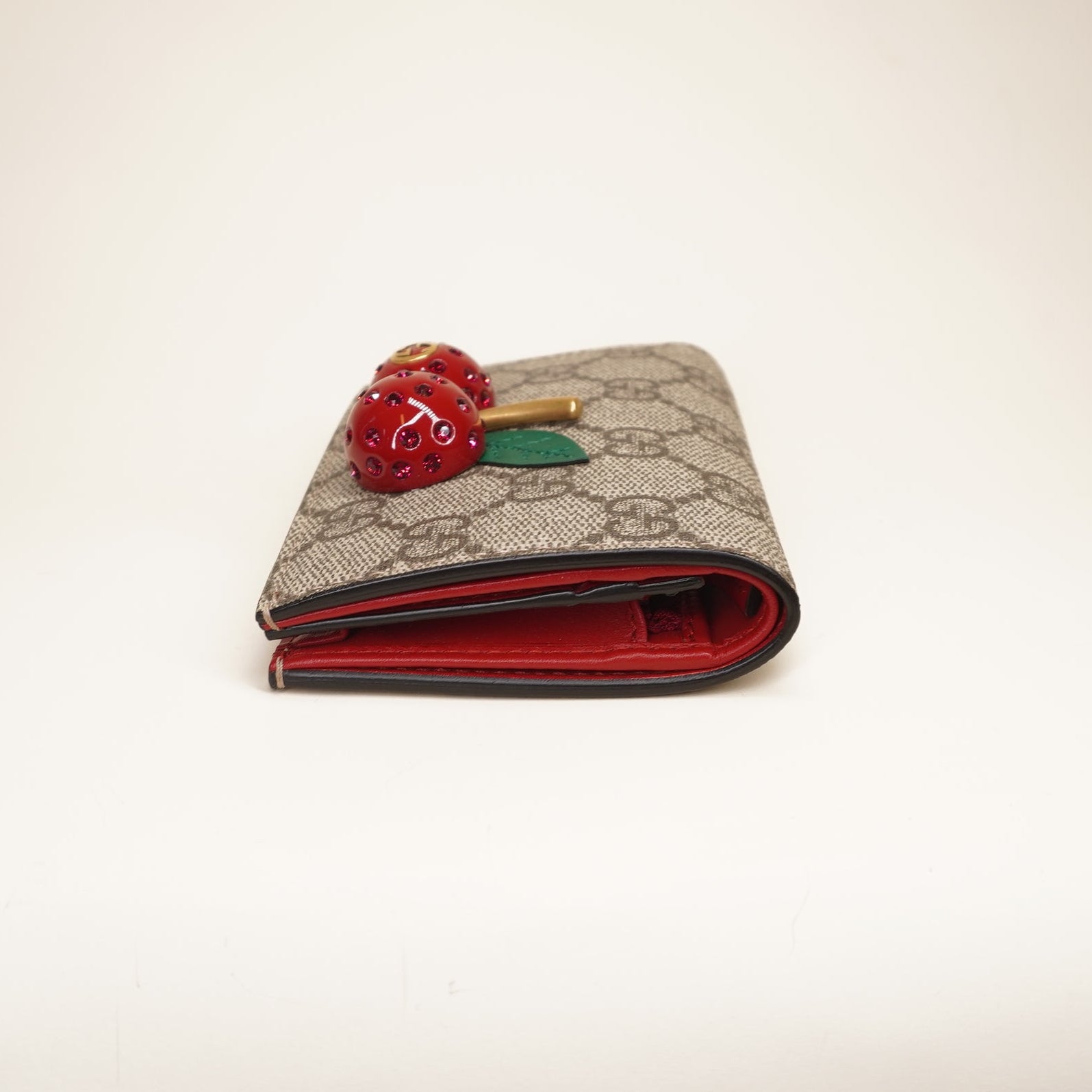 PRE-OWNED Cherry GG Supreme Canvas Card Holder