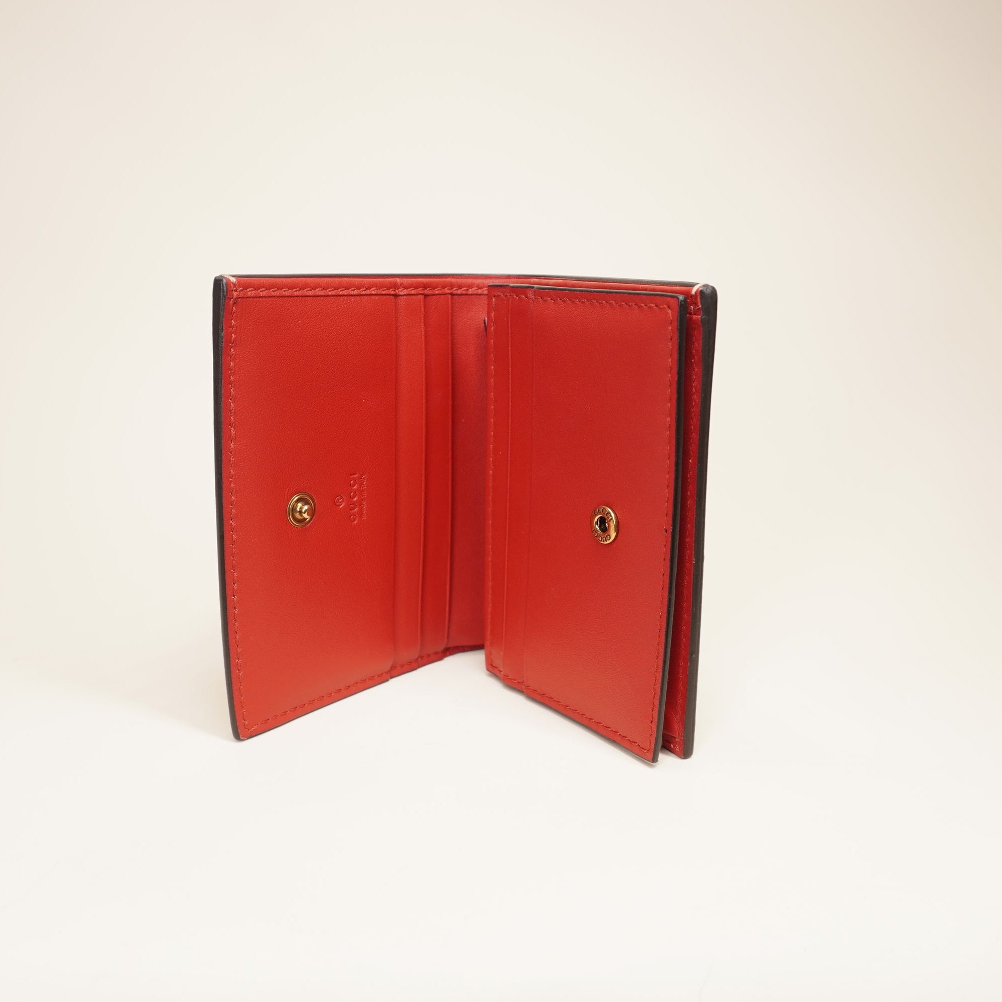 PRE-OWNED Cherry GG Supreme Canvas Card Holder