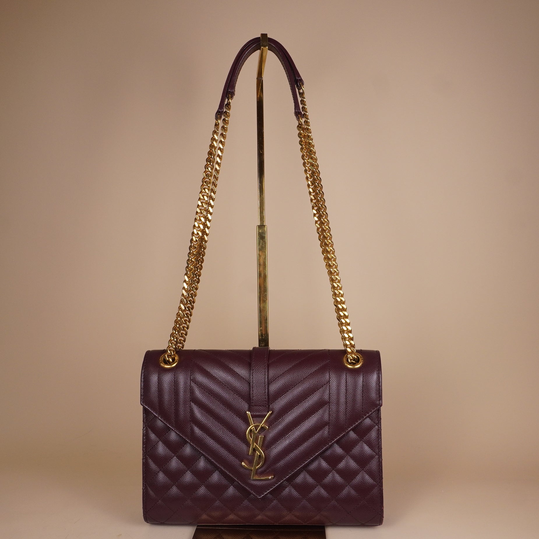 PRE-OWNED Calfskin Burgundy Medium Envelope Chain Bag