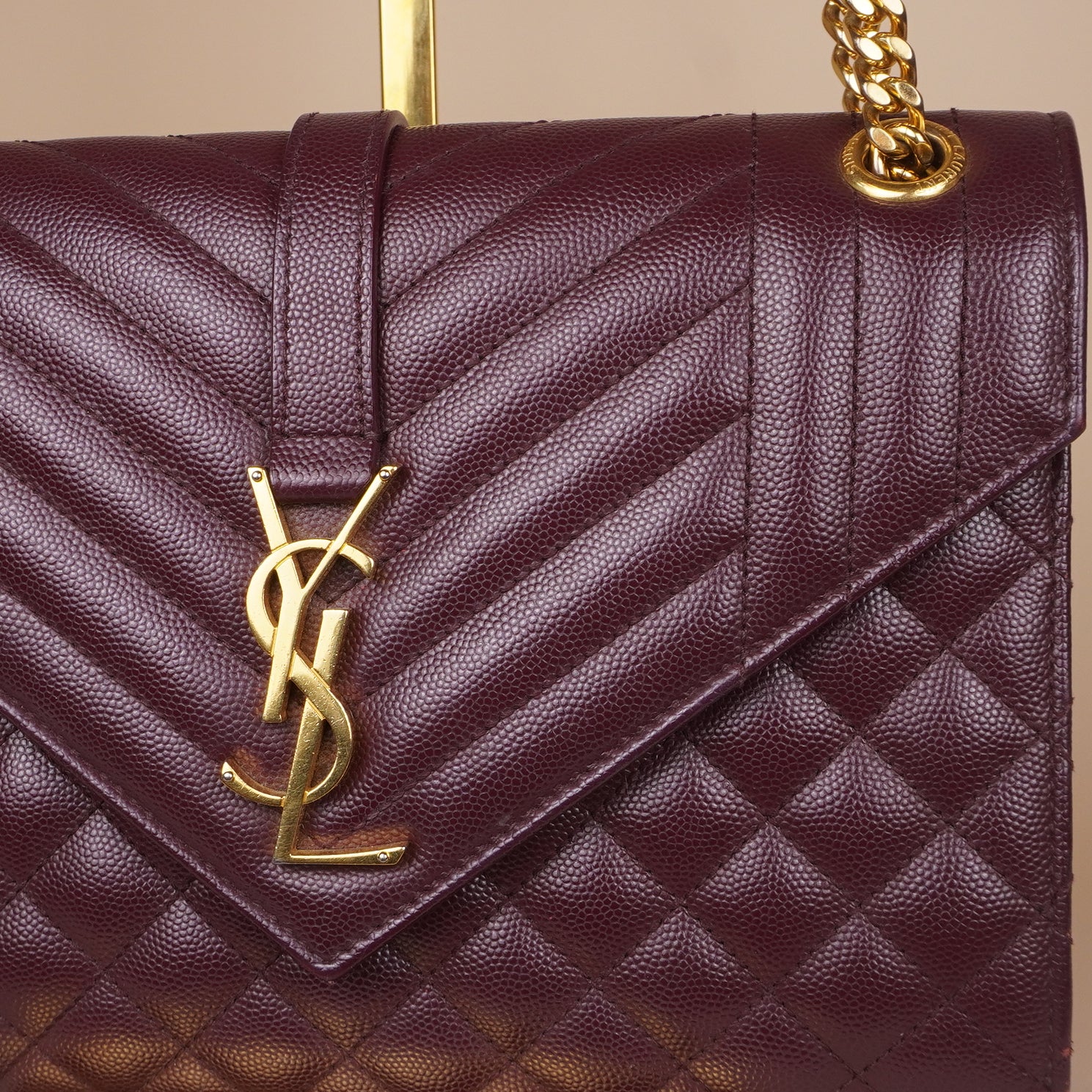 PRE-OWNED Calfskin Burgundy Medium Envelope Chain Bag