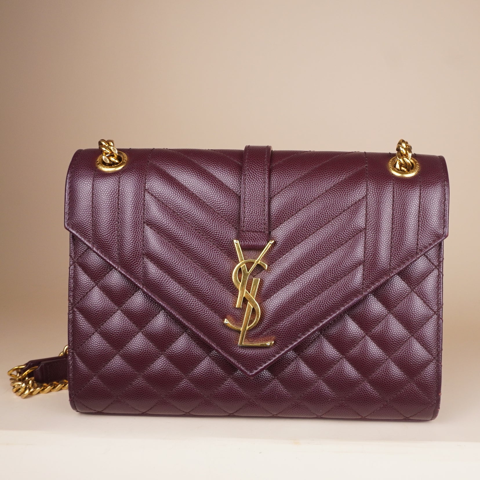PRE-OWNED Calfskin Burgundy Medium Envelope Chain Bag