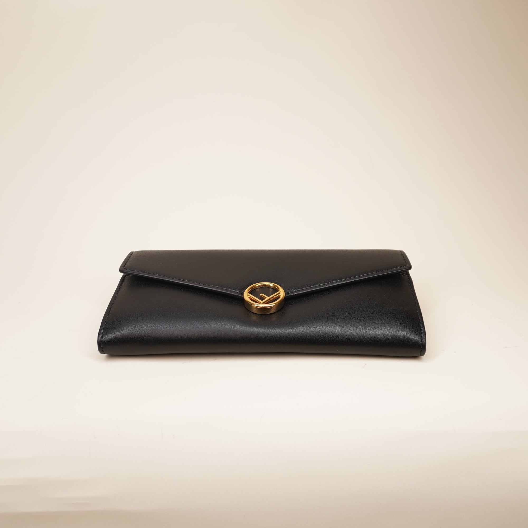 PRE-OWNED FF Black Leather Clutch Crossbody Bag