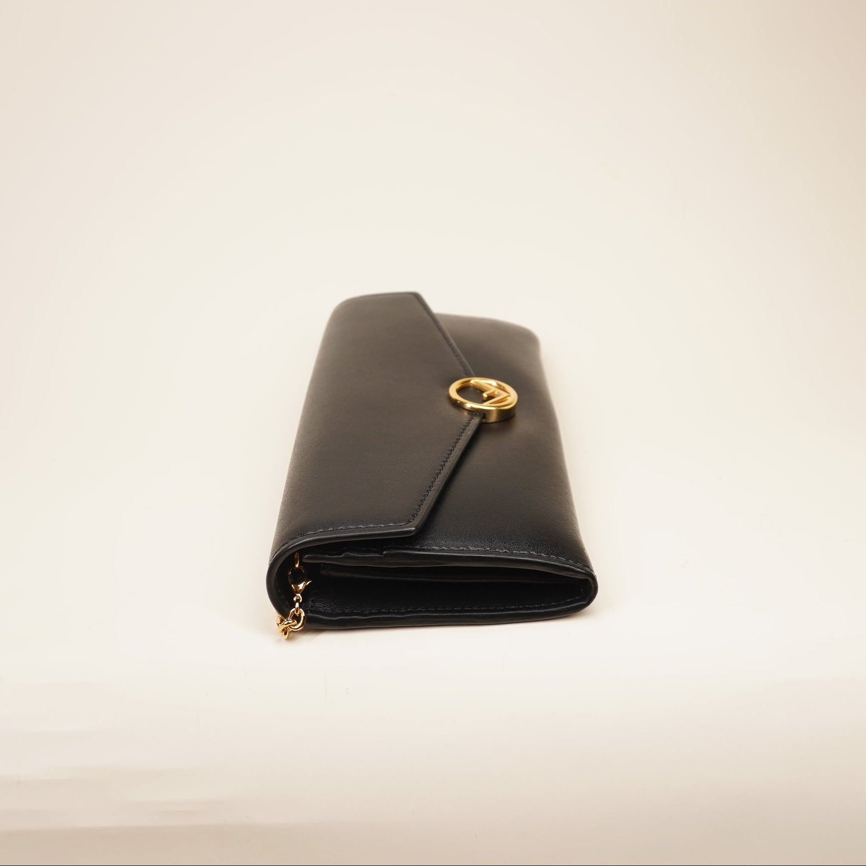 PRE-OWNED FF Black Leather Clutch Crossbody Bag