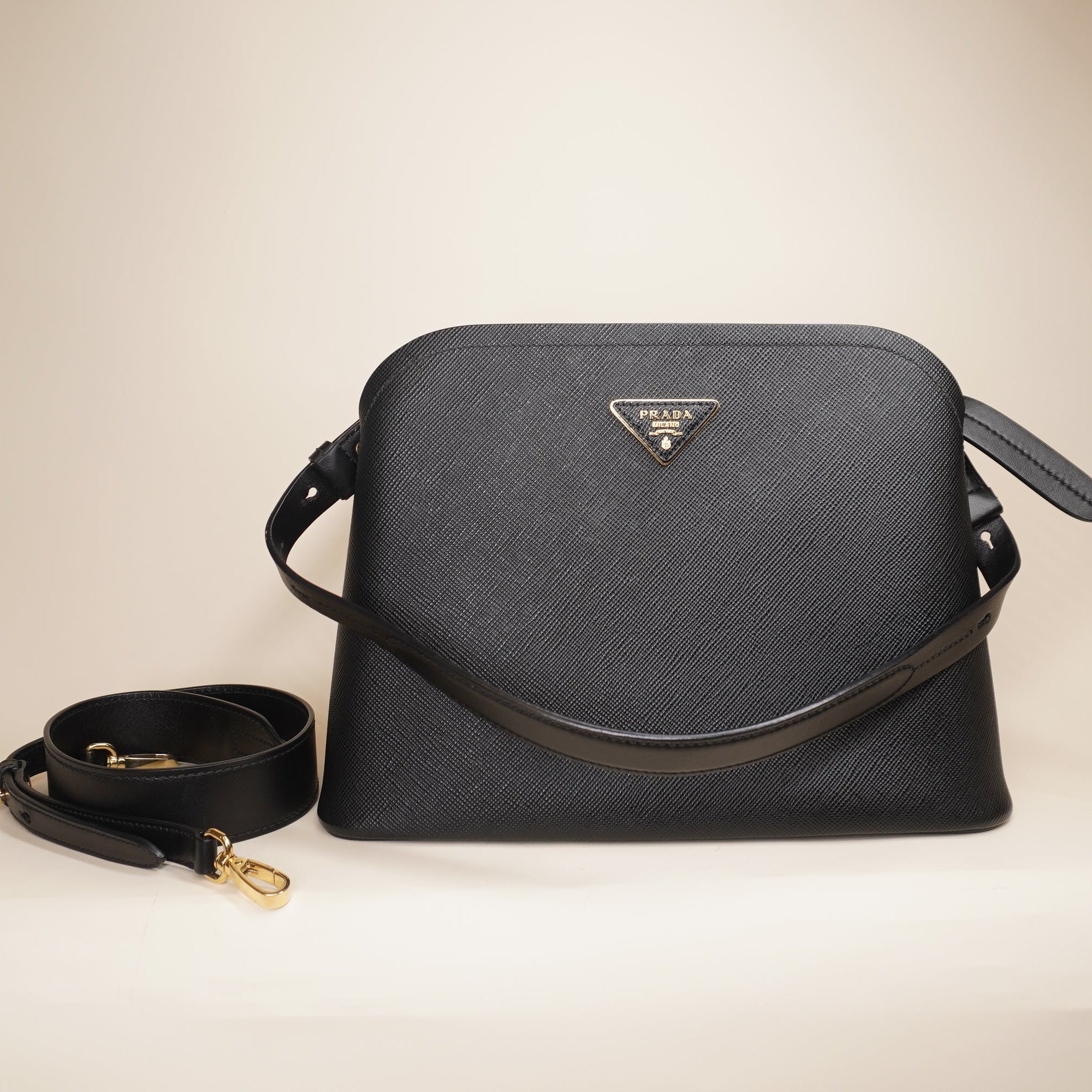 PRE-OWNED Black Saffiano Leather Matinee Tote Shoulder Bag