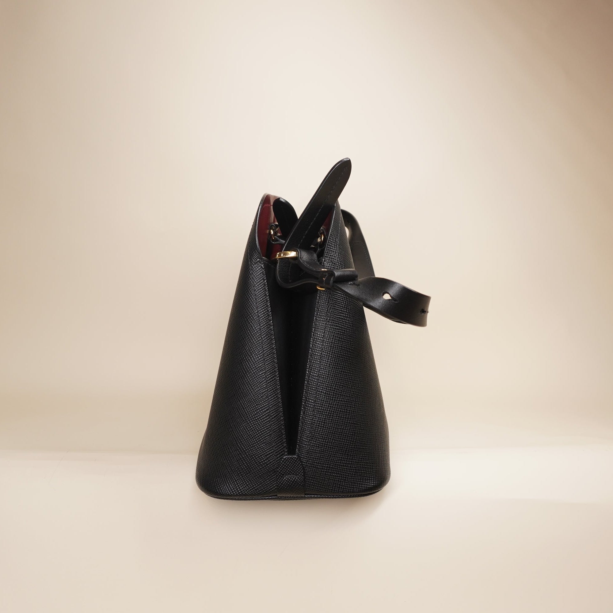 PRE-OWNED Black Saffiano Leather Matinee Tote Shoulder Bag