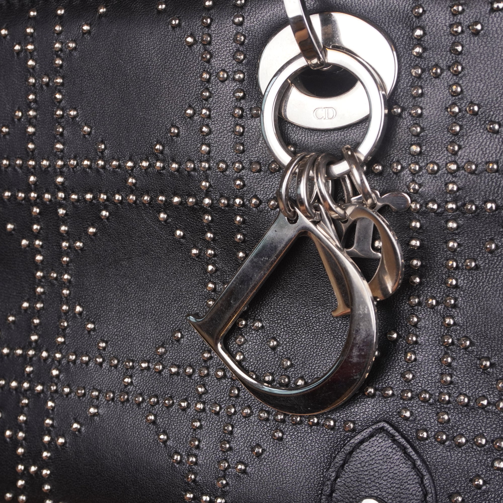 PRE-OWNED Black Studded Lady Dior Cannage Shoulder Bag