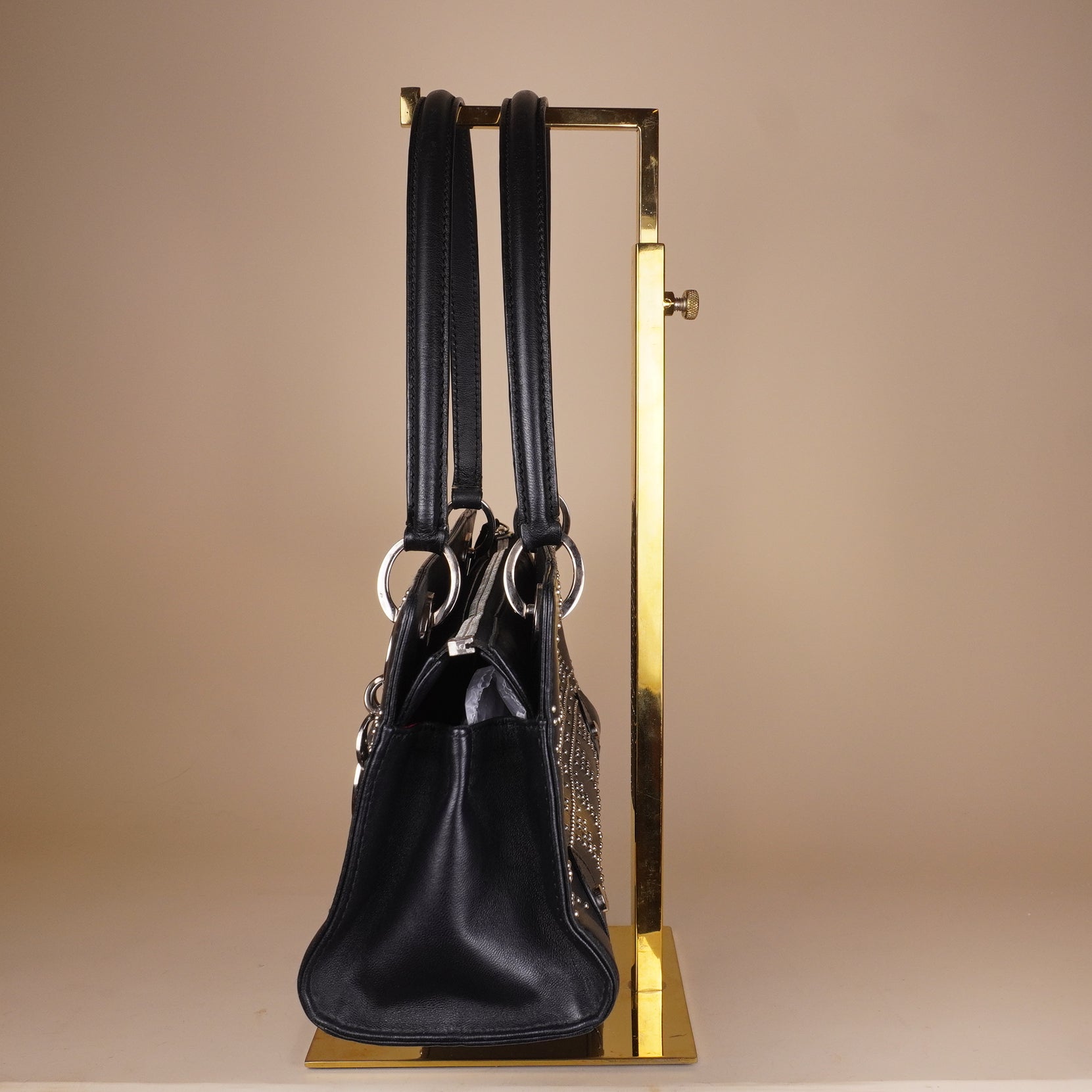 PRE-OWNED Black Studded Lady Dior Cannage Shoulder Bag