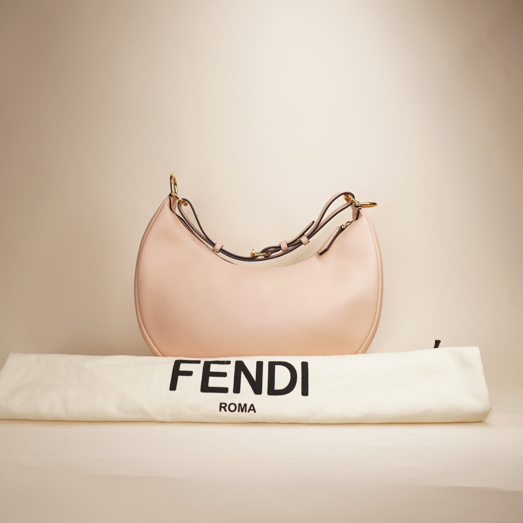 PRE-OWNED Vitello Grace Matte Small Fendigraphy Hobo Bag Light Rose