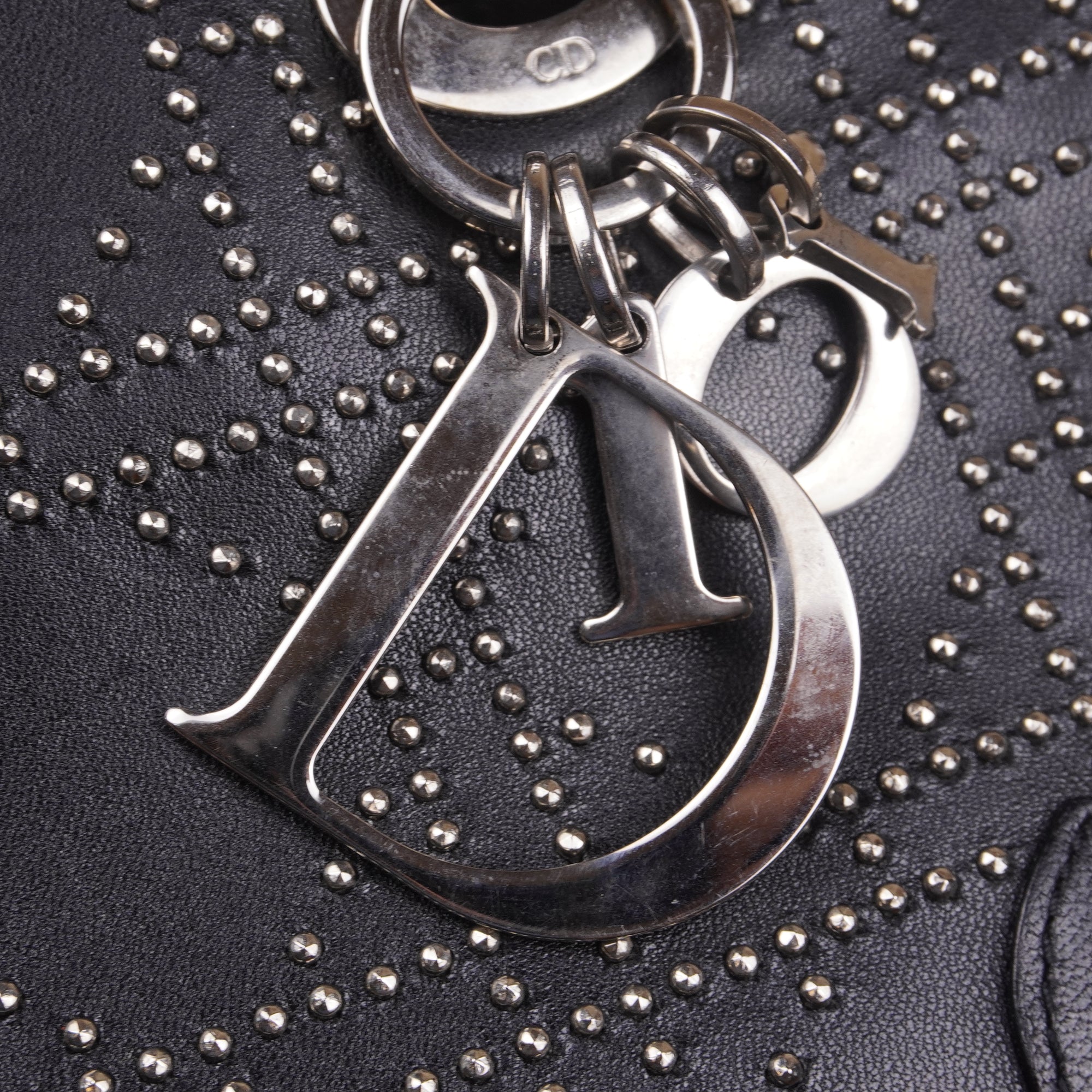 PRE-OWNED Black Studded Lady Dior Cannage Shoulder Bag