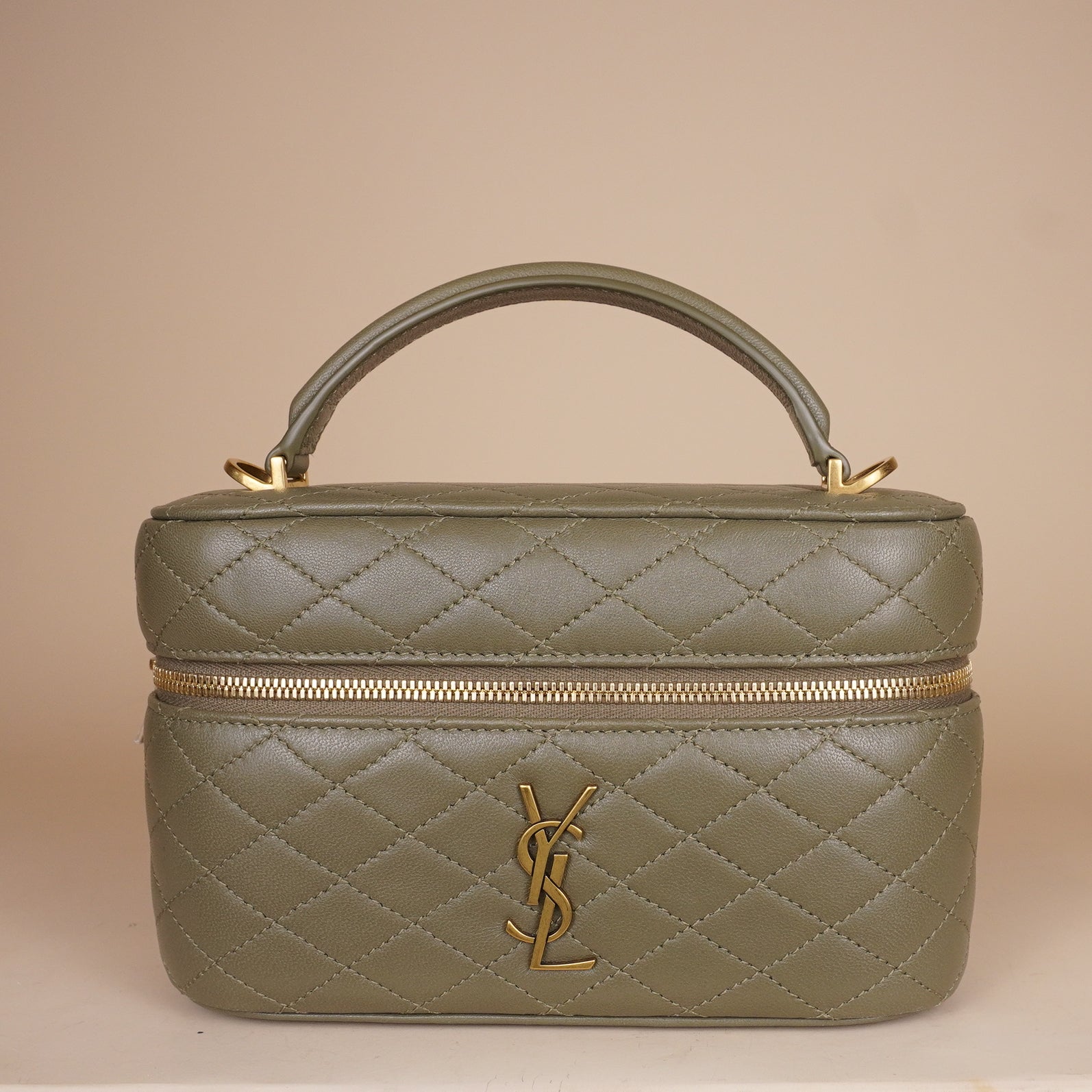 PRE-OWNED Olive Green Quilted Leather Mini Gaby Vanity Bag