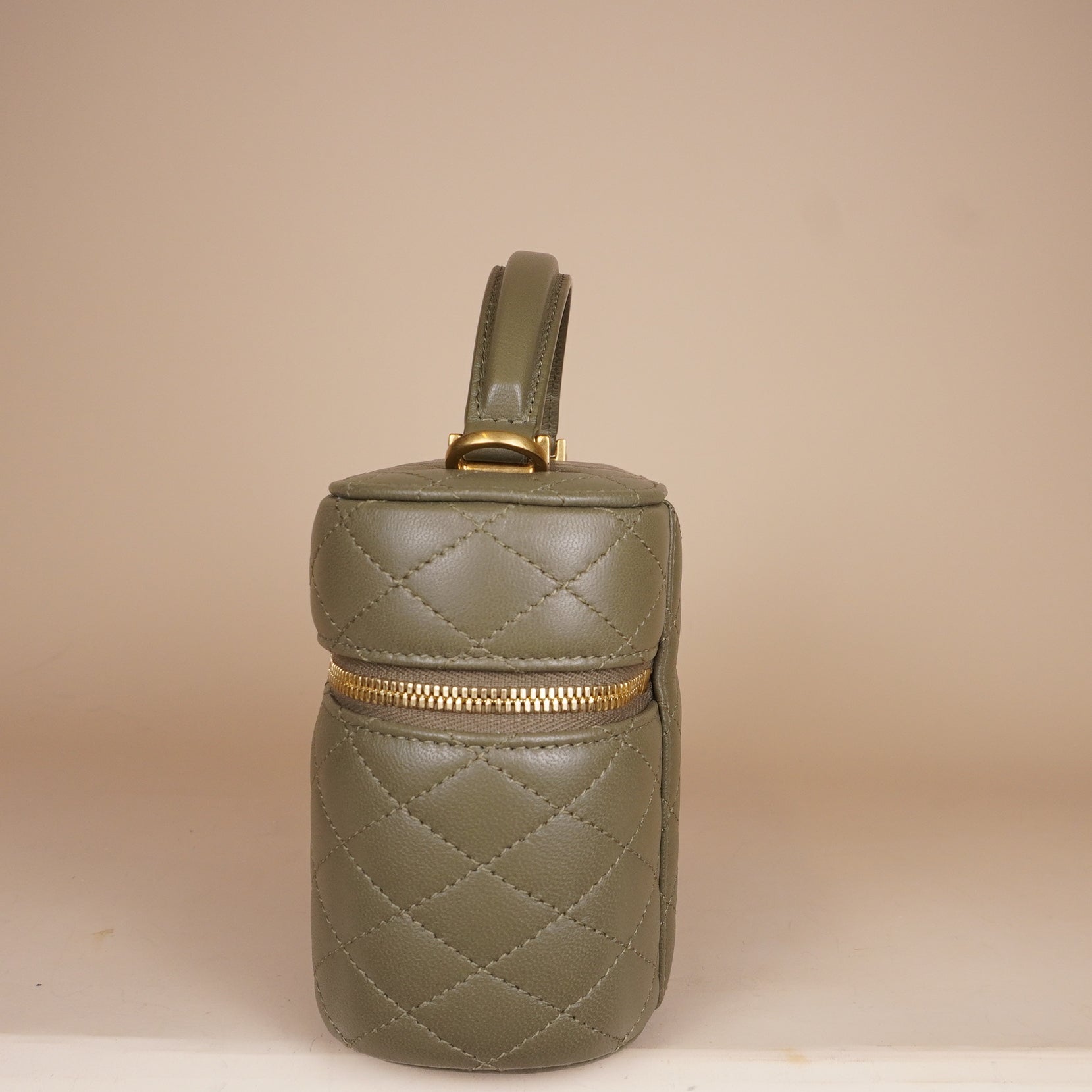 PRE-OWNED Olive Green Quilted Leather Mini Gaby Vanity Bag
