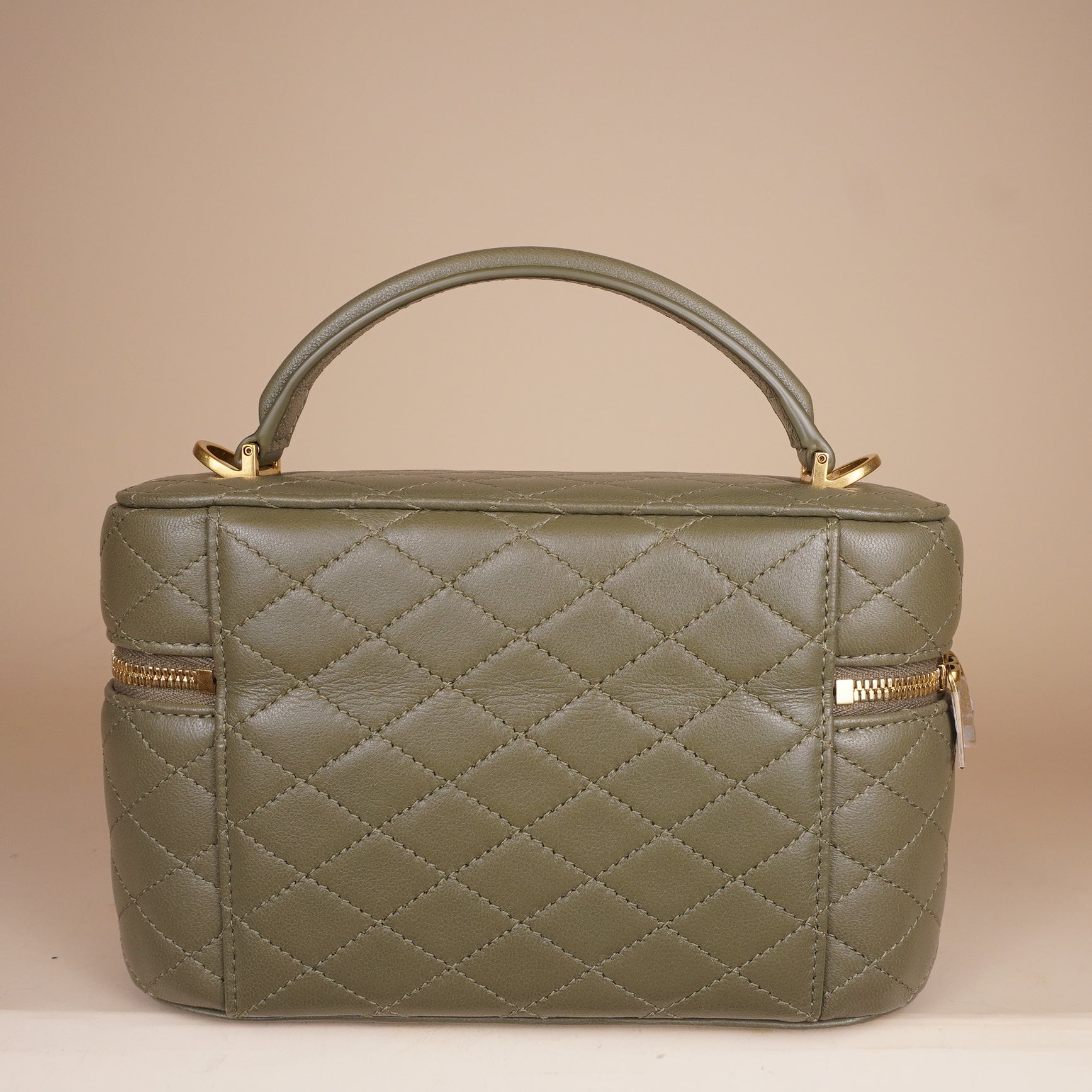 PRE-OWNED Olive Green Quilted Leather Mini Gaby Vanity Bag