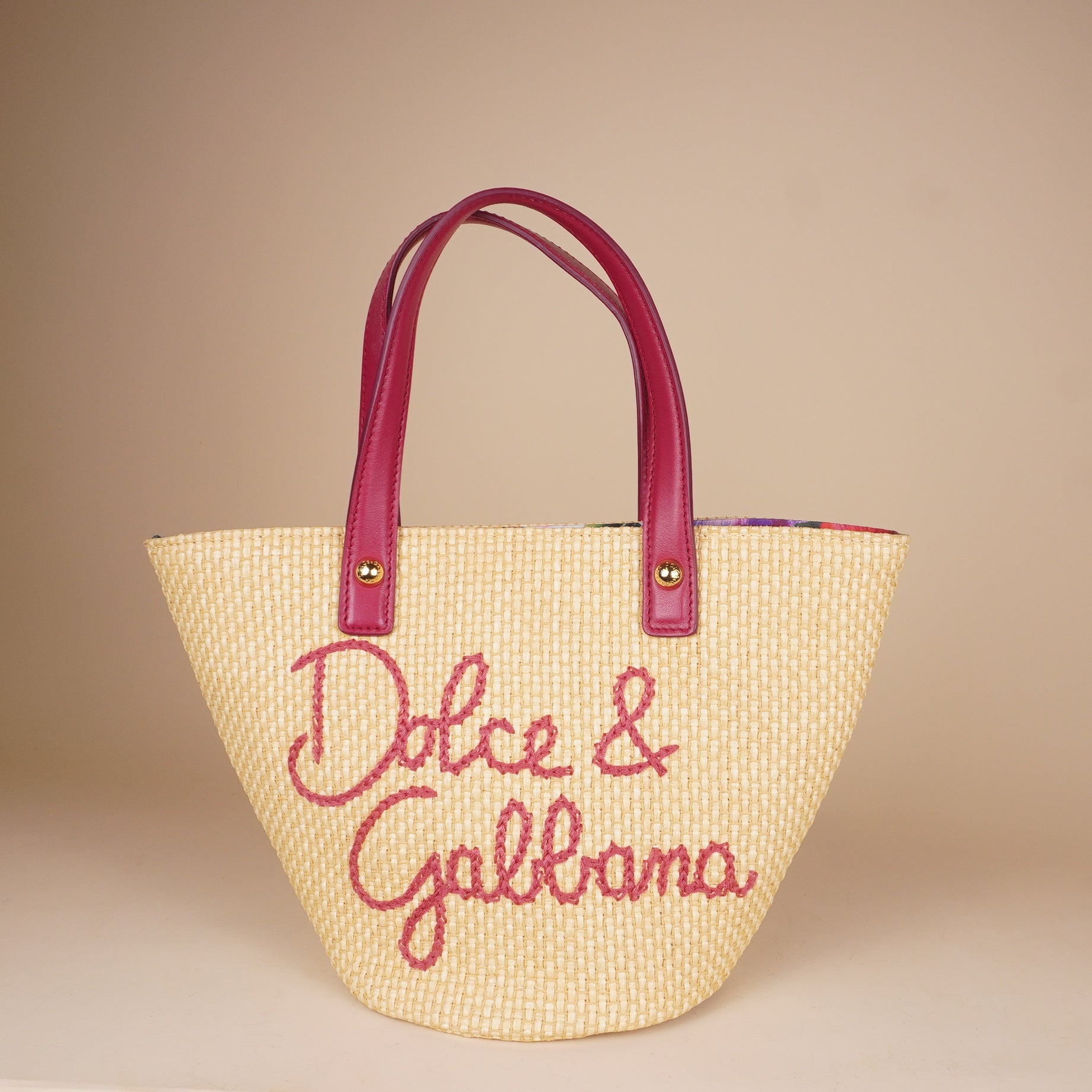 PRE-OWNED Kendra Beige Raffia Embroidered Basket Bag