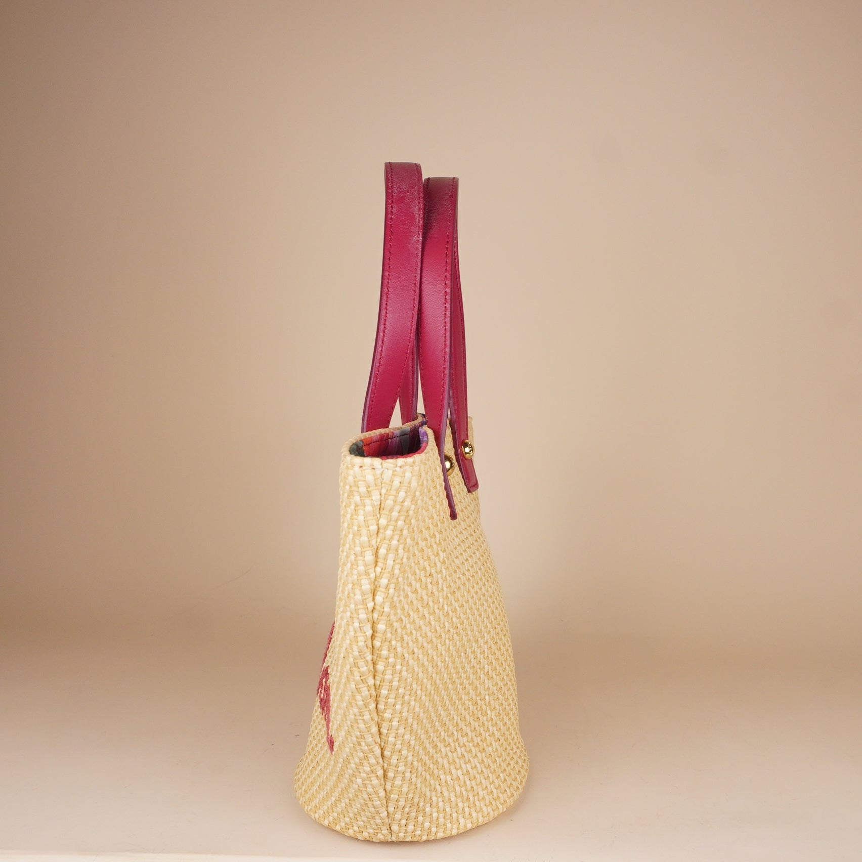 PRE-OWNED Kendra Beige Raffia Embroidered Basket Bag
