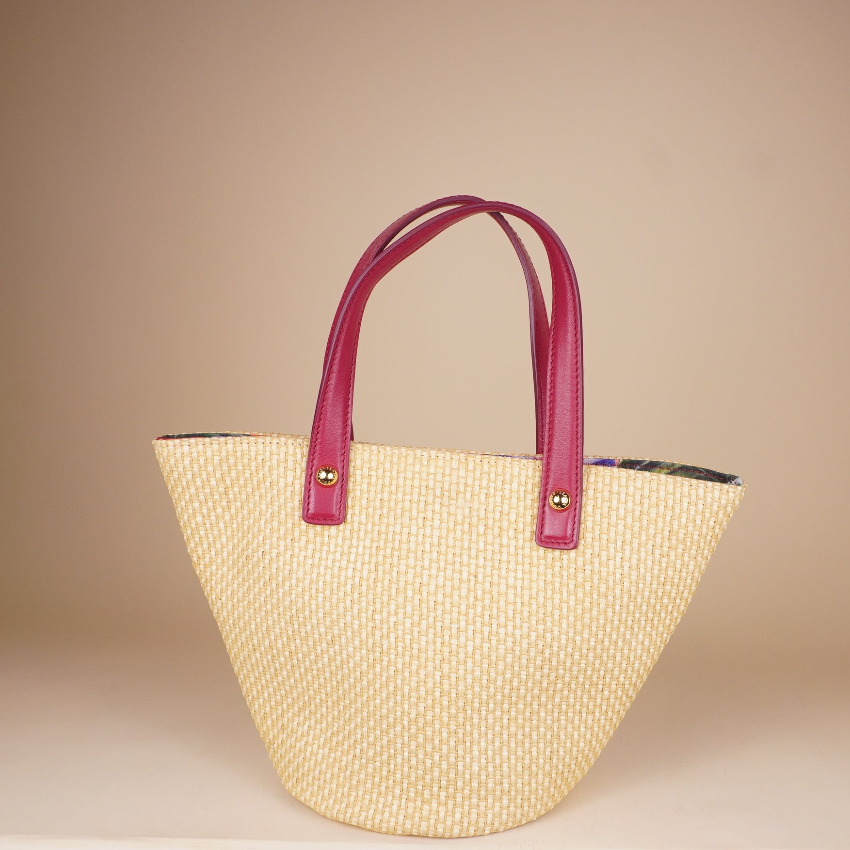 PRE-OWNED Kendra Beige Raffia Embroidered Basket Bag