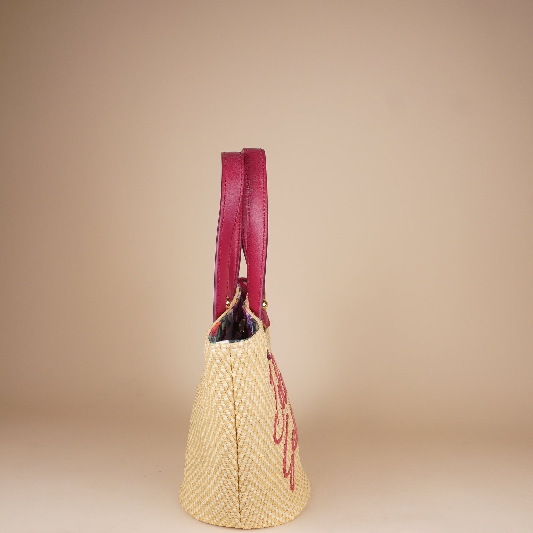 PRE-OWNED Kendra Beige Raffia Embroidered Basket Bag