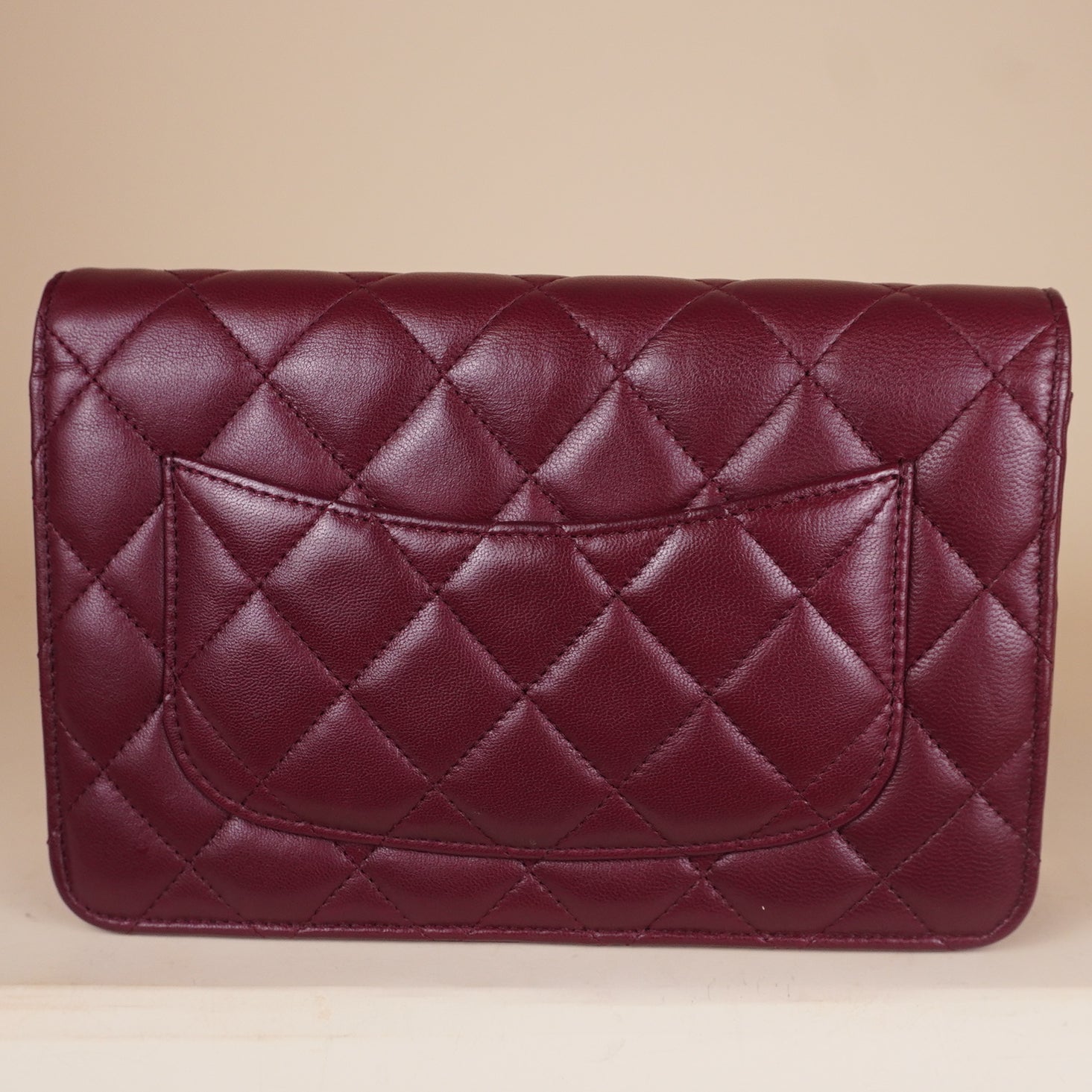 PRE-OWNED CC Lambskin Quilted Wallet On Chain WOC Burgundy