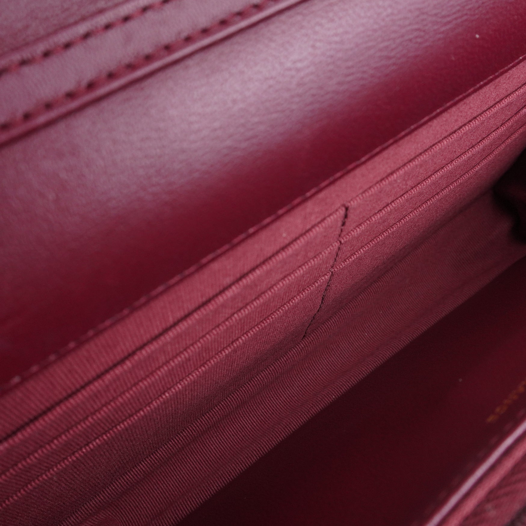 PRE-OWNED CC Lambskin Quilted Wallet On Chain WOC Burgundy