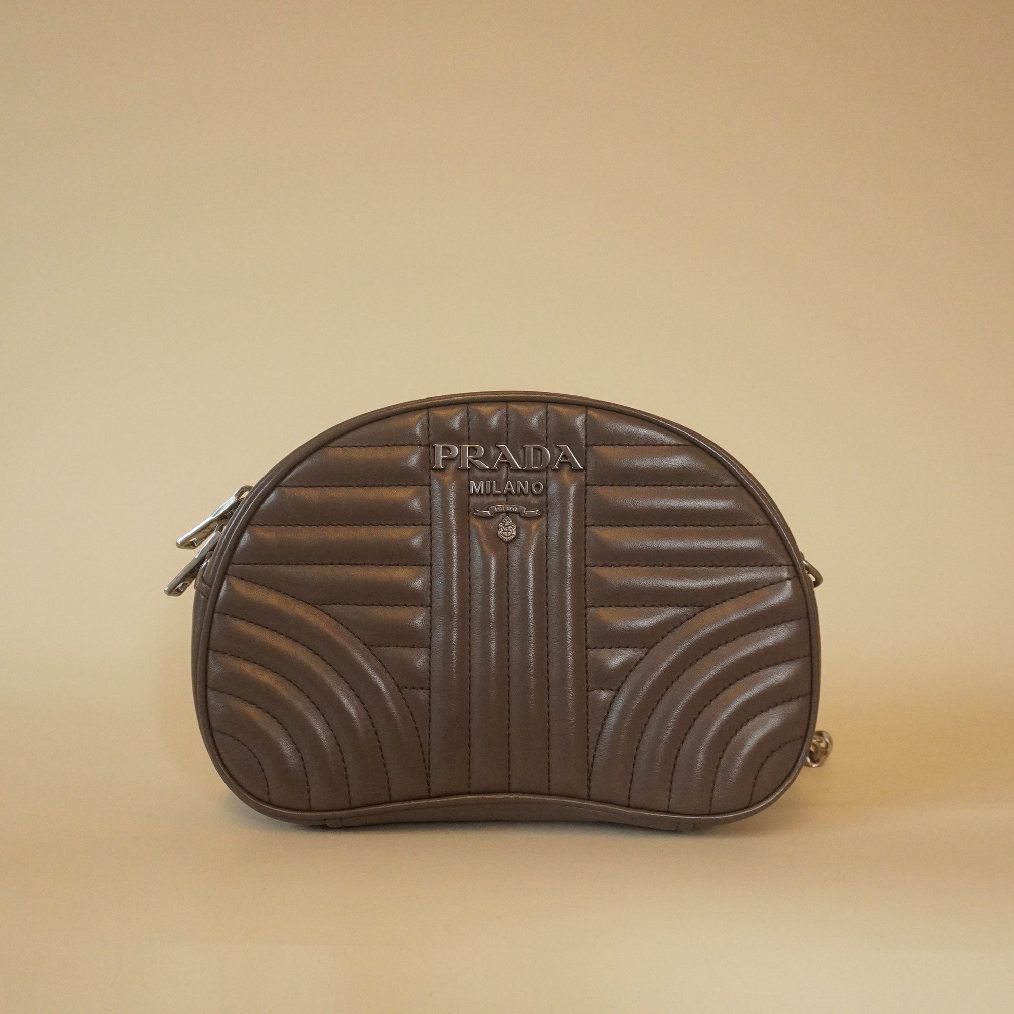 PRE-OWNED Grey Soft Calf Diagramme Crossbody Bag