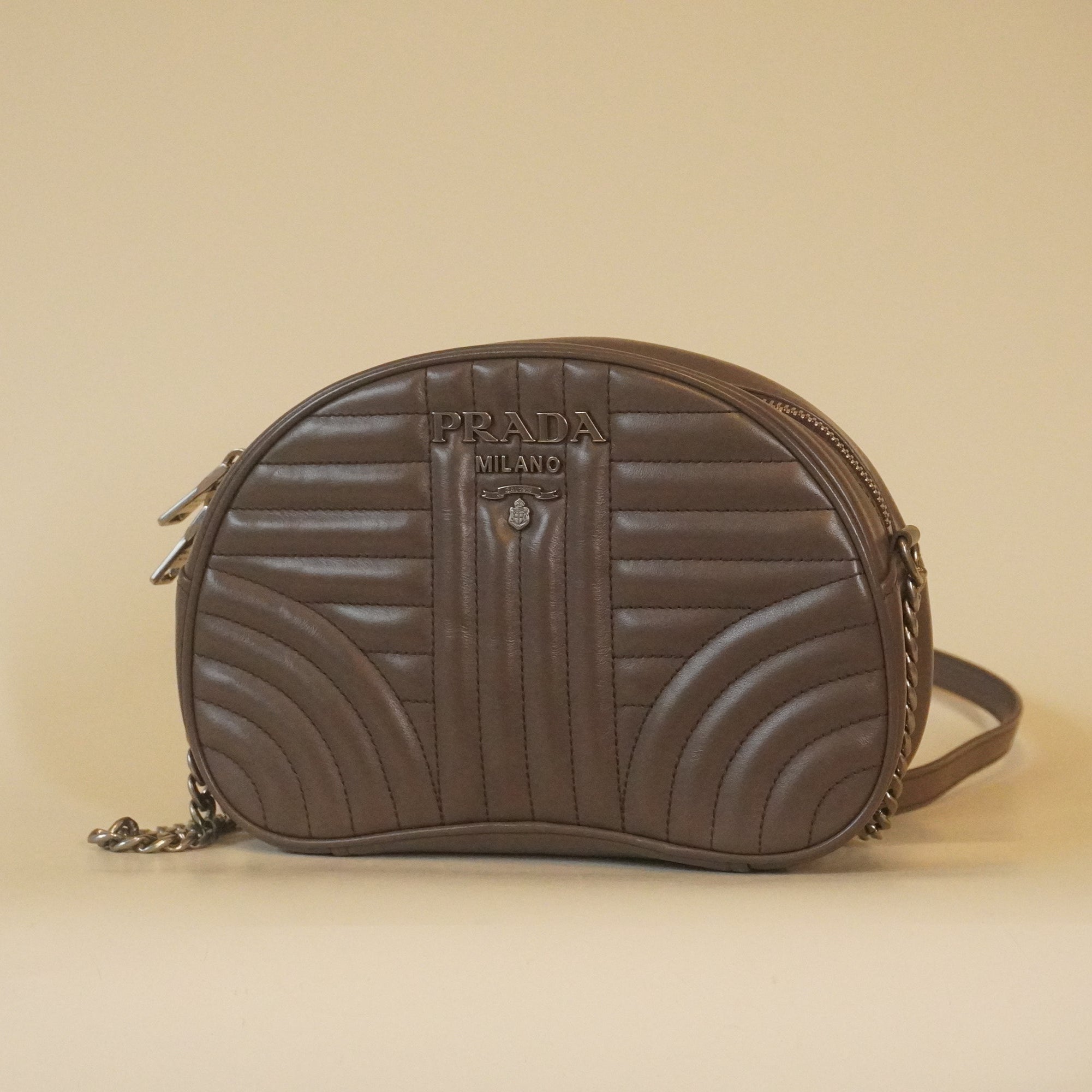 PRE-OWNED Grey Soft Calf Diagramme Crossbody Bag