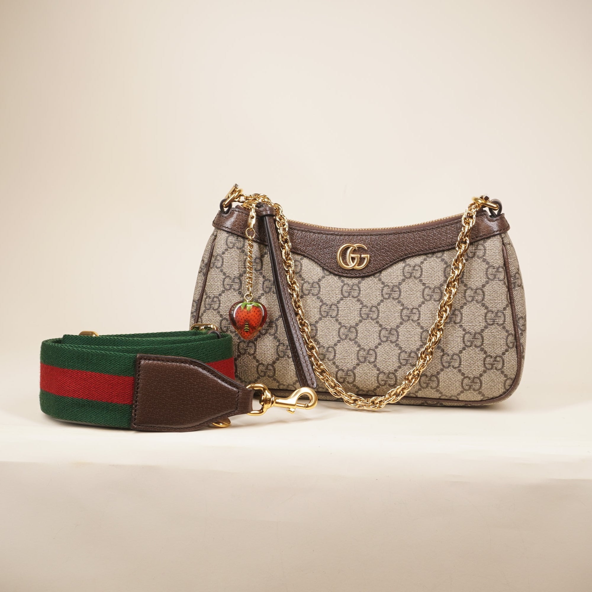 PRE-OWNED Ophidia GG Coated Canvas Strawberry Shoulder Bag